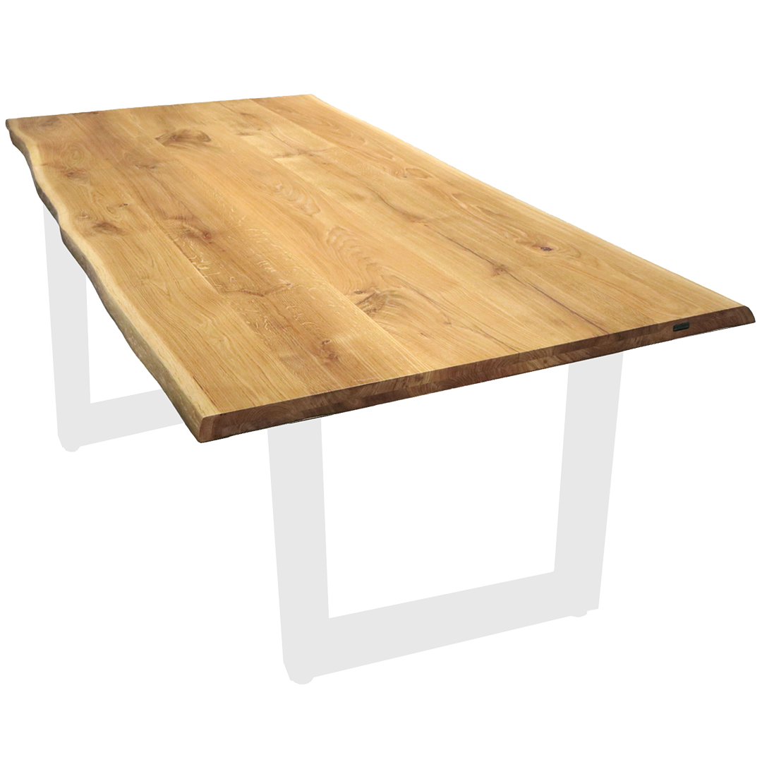 Massivholz Tischplatte aus Eiche mit Baumkante und Aufdopplung am Rand
