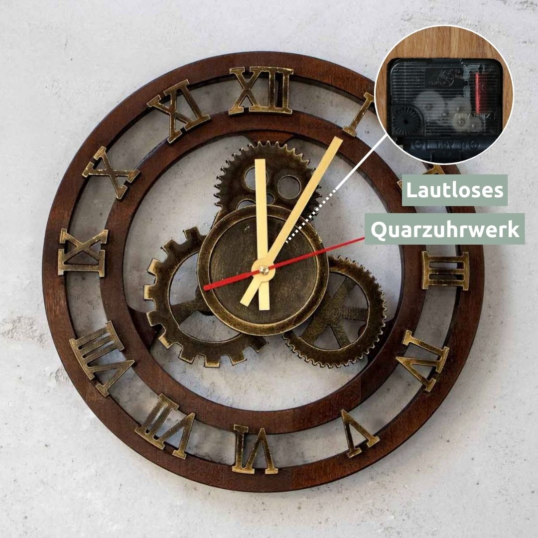Wanduhr „Zahnrad“ aus Birkenholz