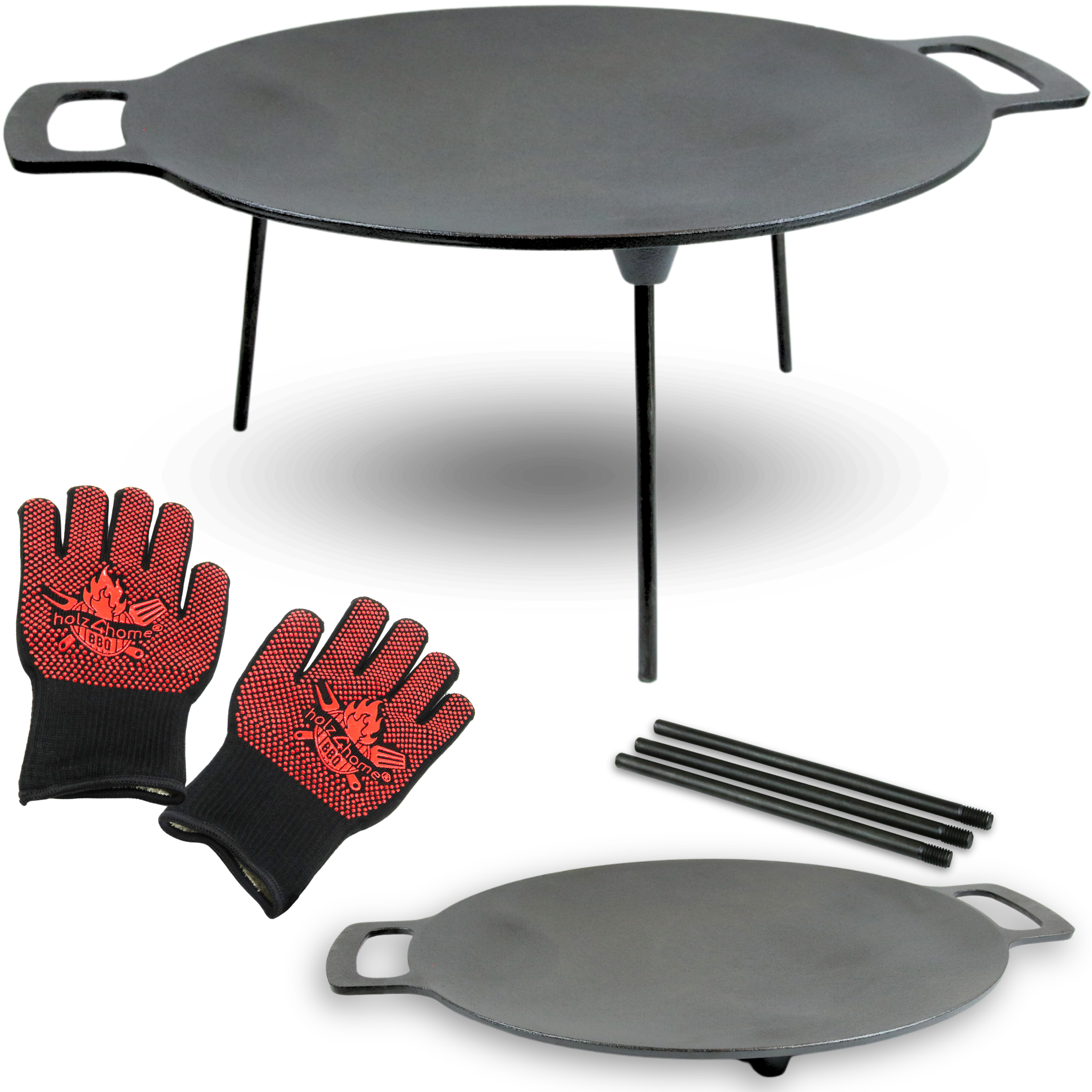 Grillplatte aus Gusseisen Ø44cm rund I Grillpfanne Dreibein