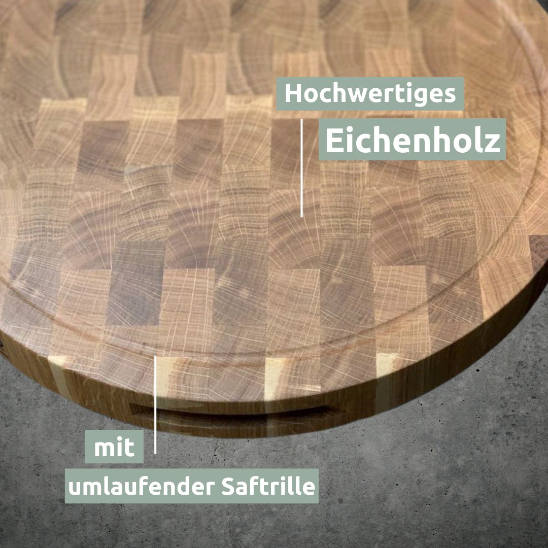 Premium Schneidebrett-Set rund ø40 cm | Hackblock aus Eiche