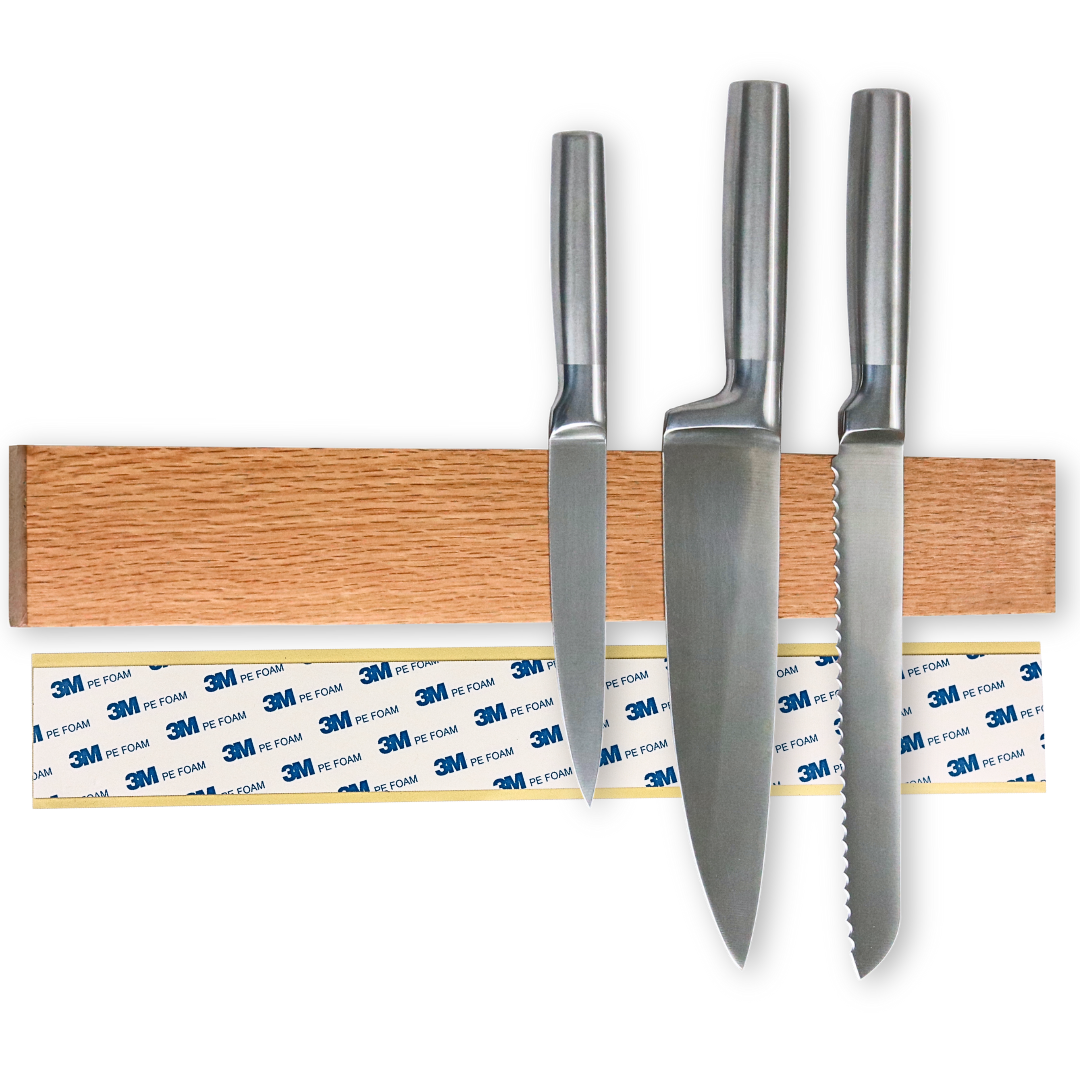 Behrwerk - Messerhalter ( Buche ) magnetisch 40cm für 11 Messer mit 3M  Klebepads und Dübel (wahlweise selbstklebend oder mit Bohren) Magnetleiste  für Messer I Messerleiste für Wand