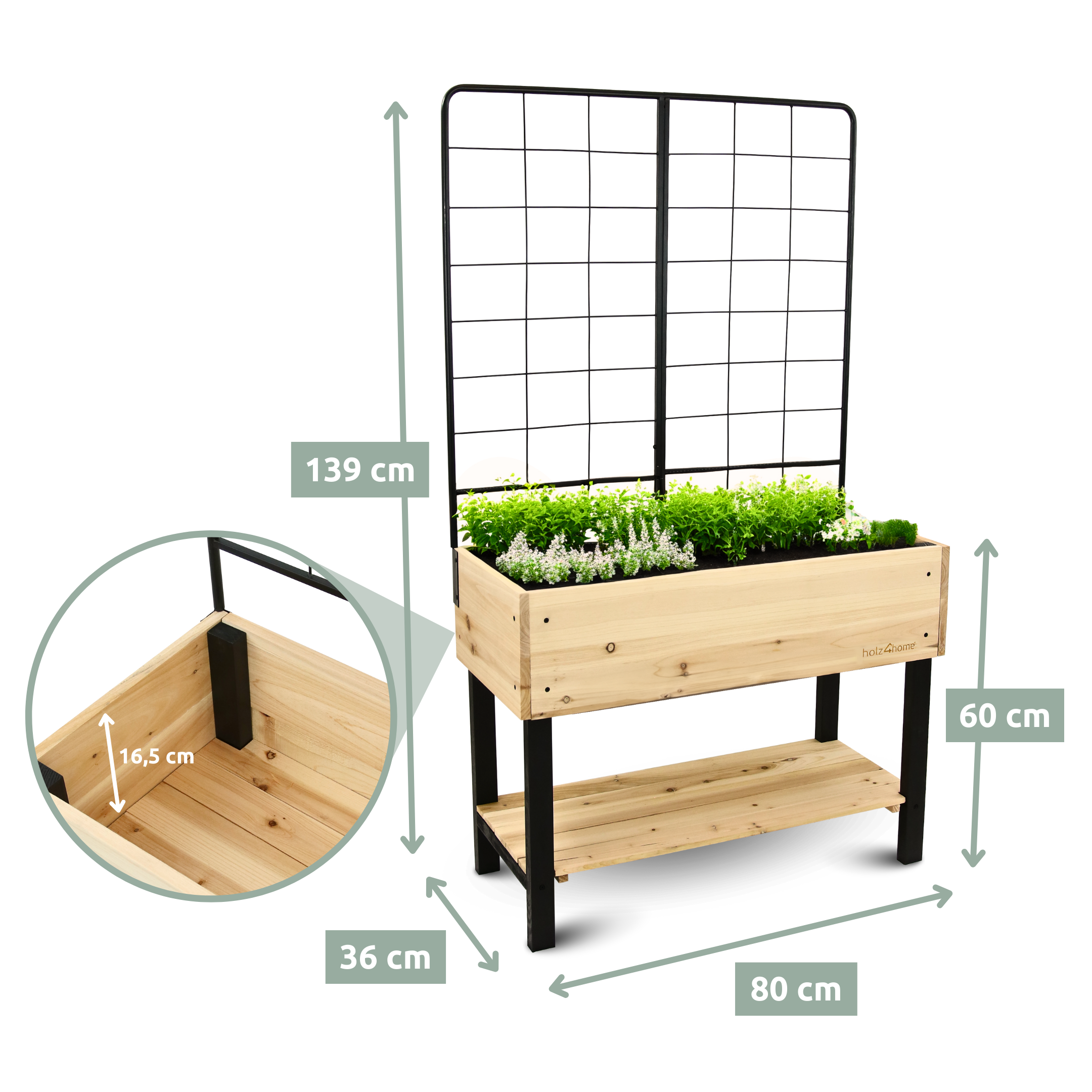 Hochbeet mit Rankgitter aus Metall I Ideal für den Balkon oder Terrasse