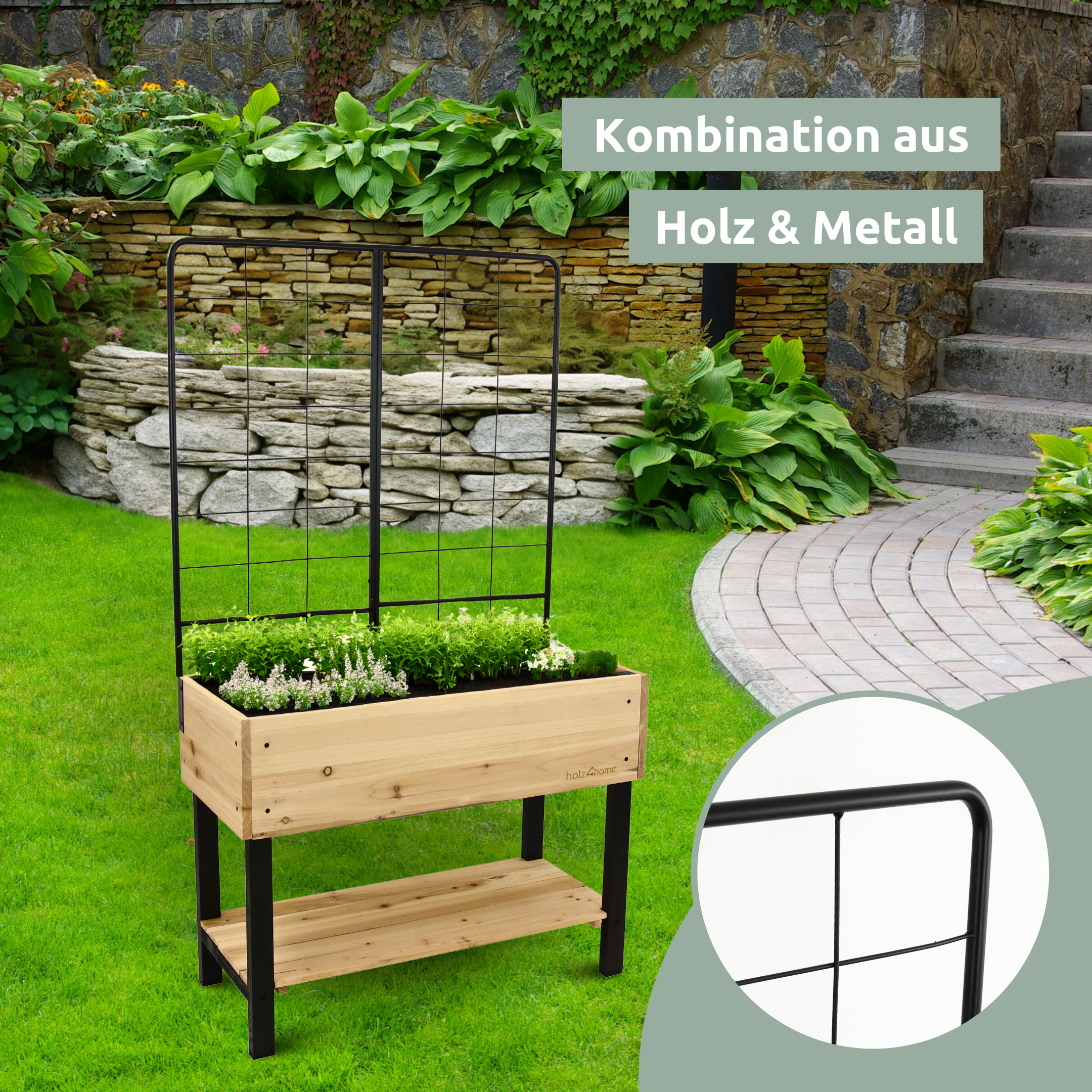 Hochbeet mit Rankgitter aus Metall I Ideal für den Balkon oder Terrasse