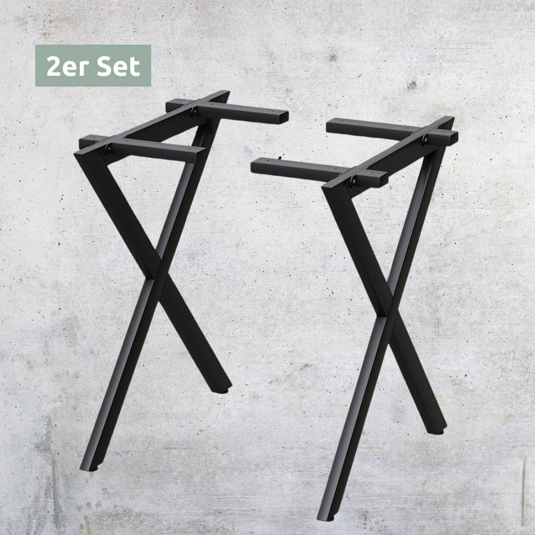X-Struktur Tischgestell mit Querbalken Metall schwarz – 1 Paar (2 Stück)