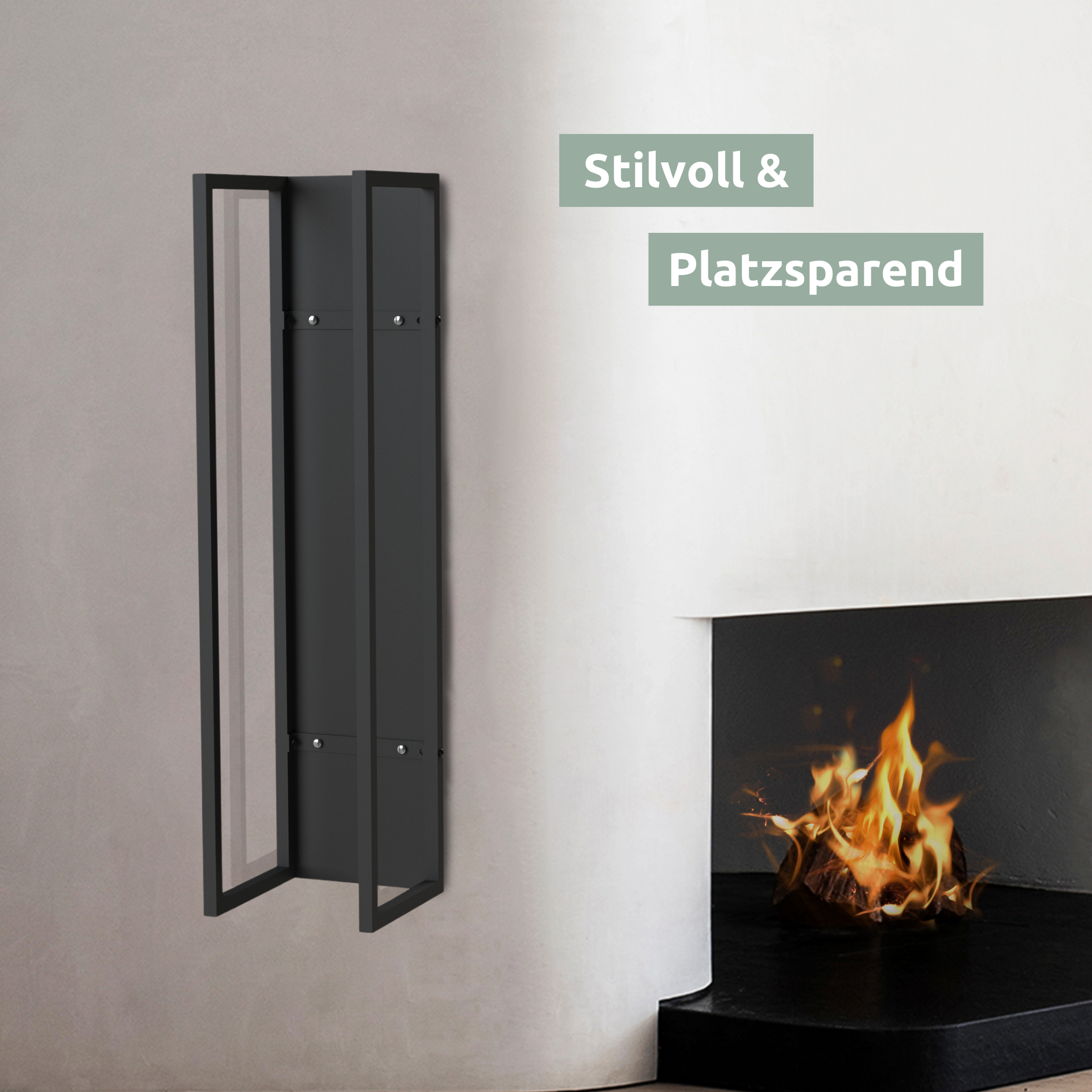 Kaminholzregal 100 x 25 x 25cm aus Metall Schwarz inkl. Ofenhandschuh