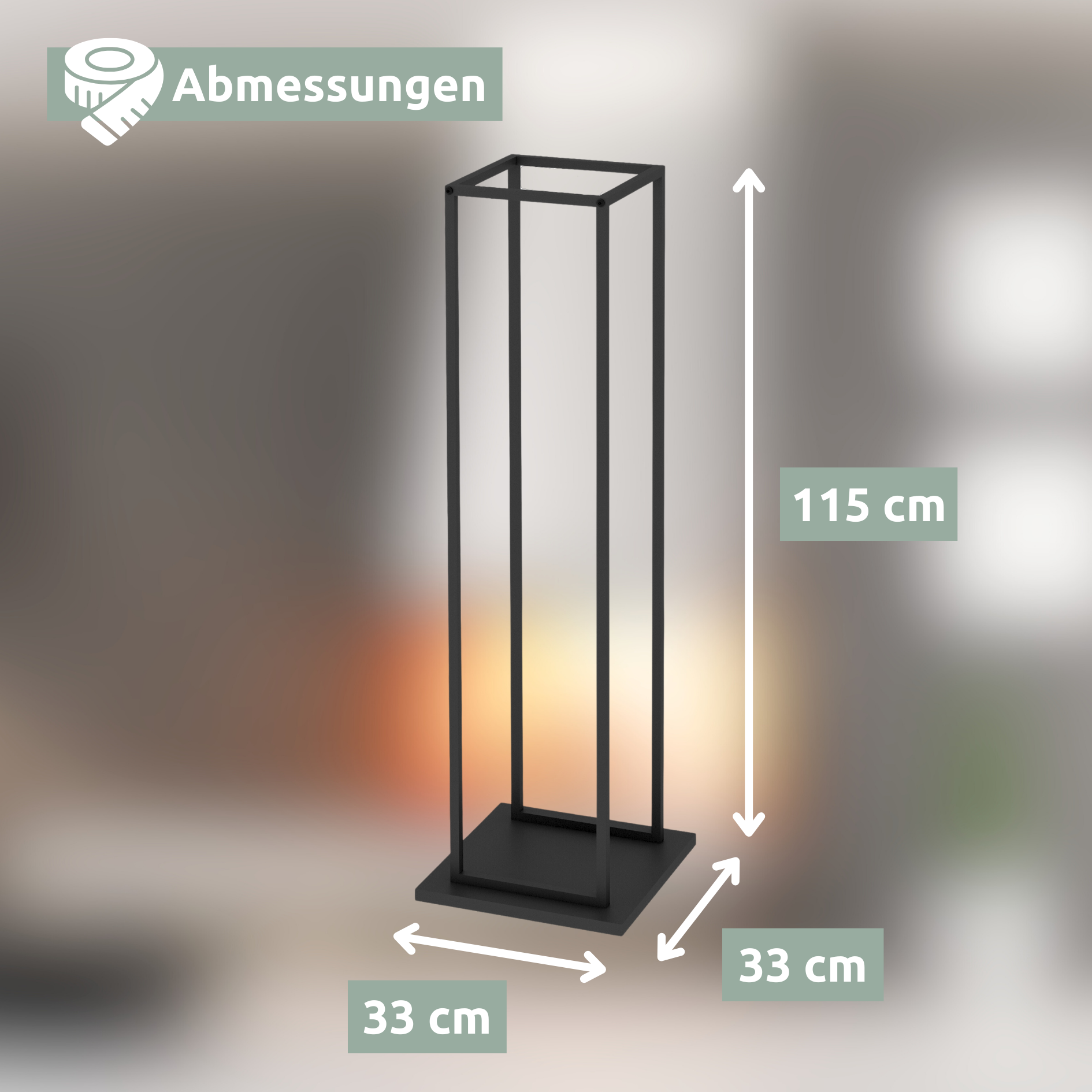 Kaminholzregal 33x33x115cm aus Metall Schwarz inkl. Ofenhandschuh