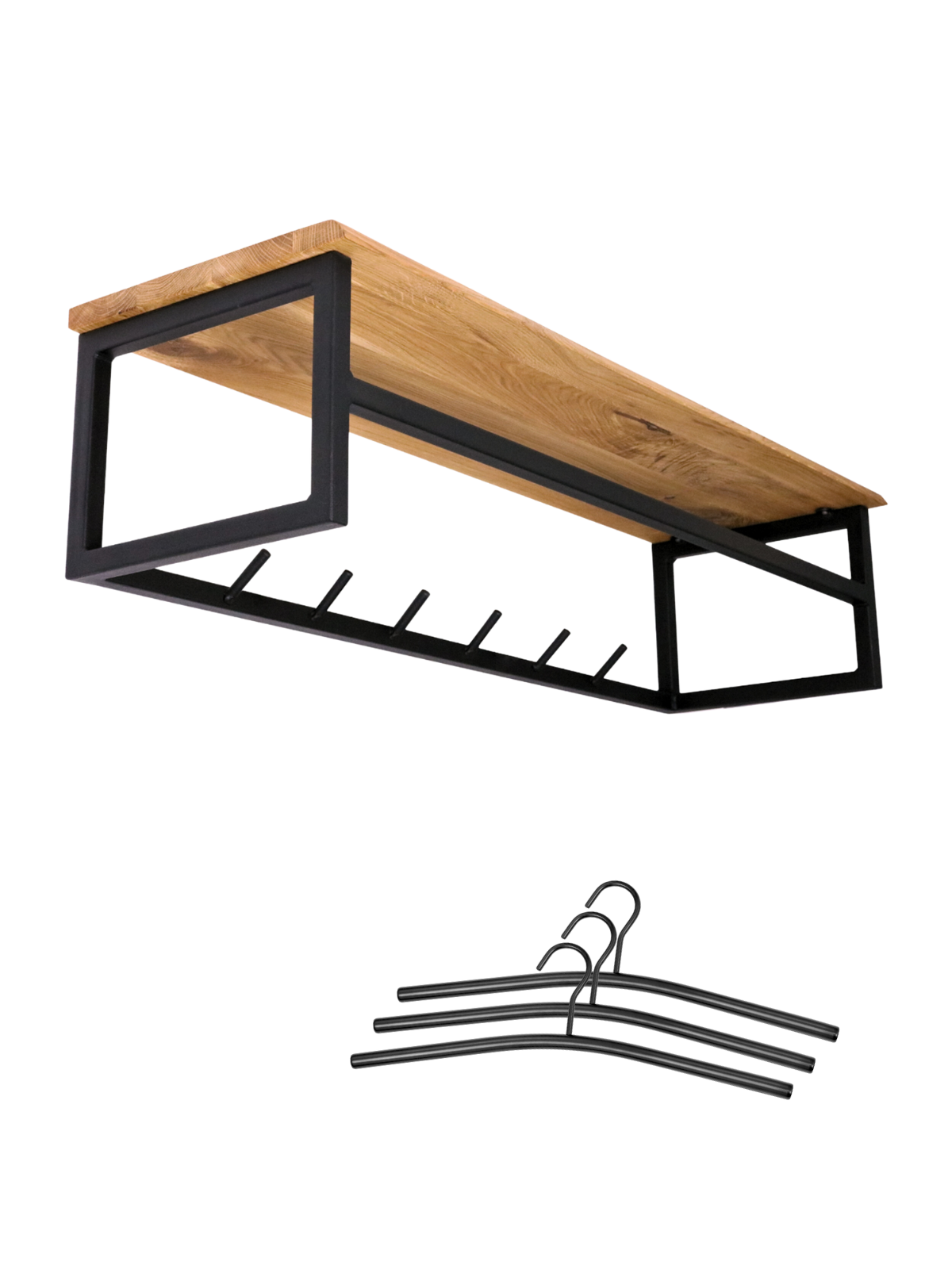 Wandgarderobe mit Ablage aus Eiche und Metall