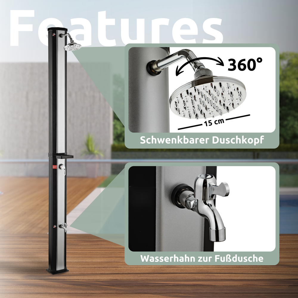 Outdoor Solardusche mit Wasserspeicher für Garten, Pool und Camping