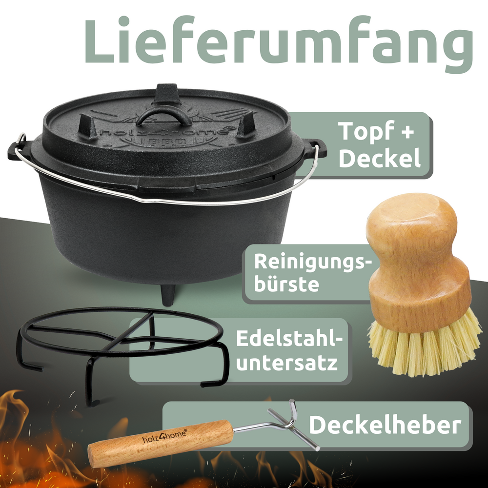 Dutch Oven I eingebrannter Feuertopf aus Gusseisen