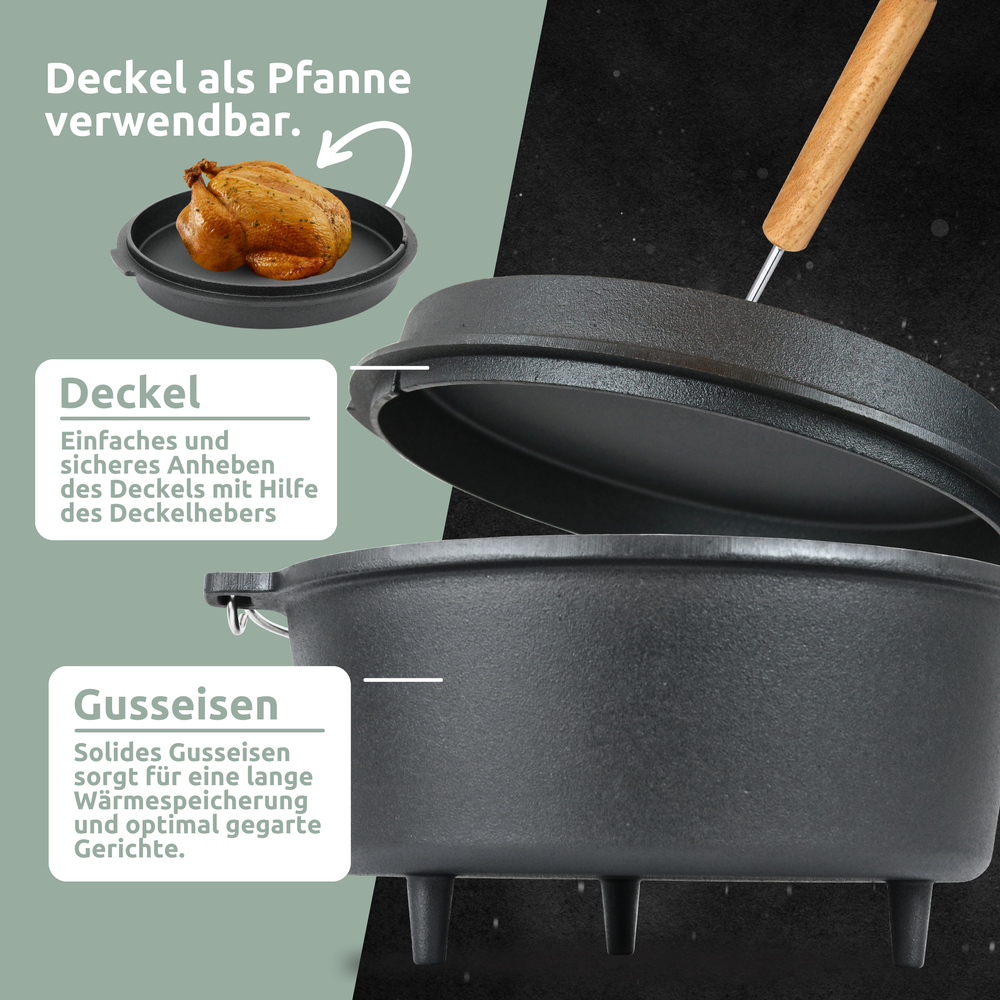 Dutch Oven I eingebrannter Feuertopf aus Gusseisen