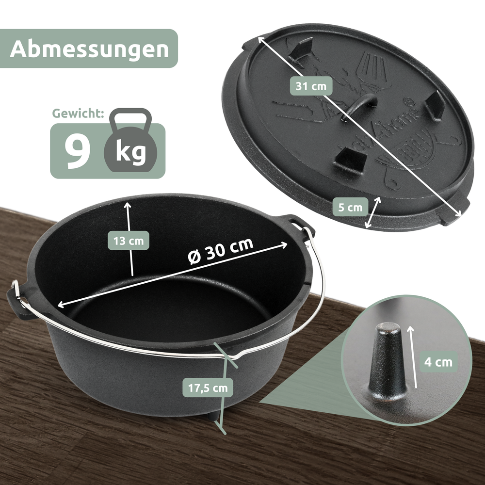 Dutch Oven I eingebrannter Feuertopf aus Gusseisen