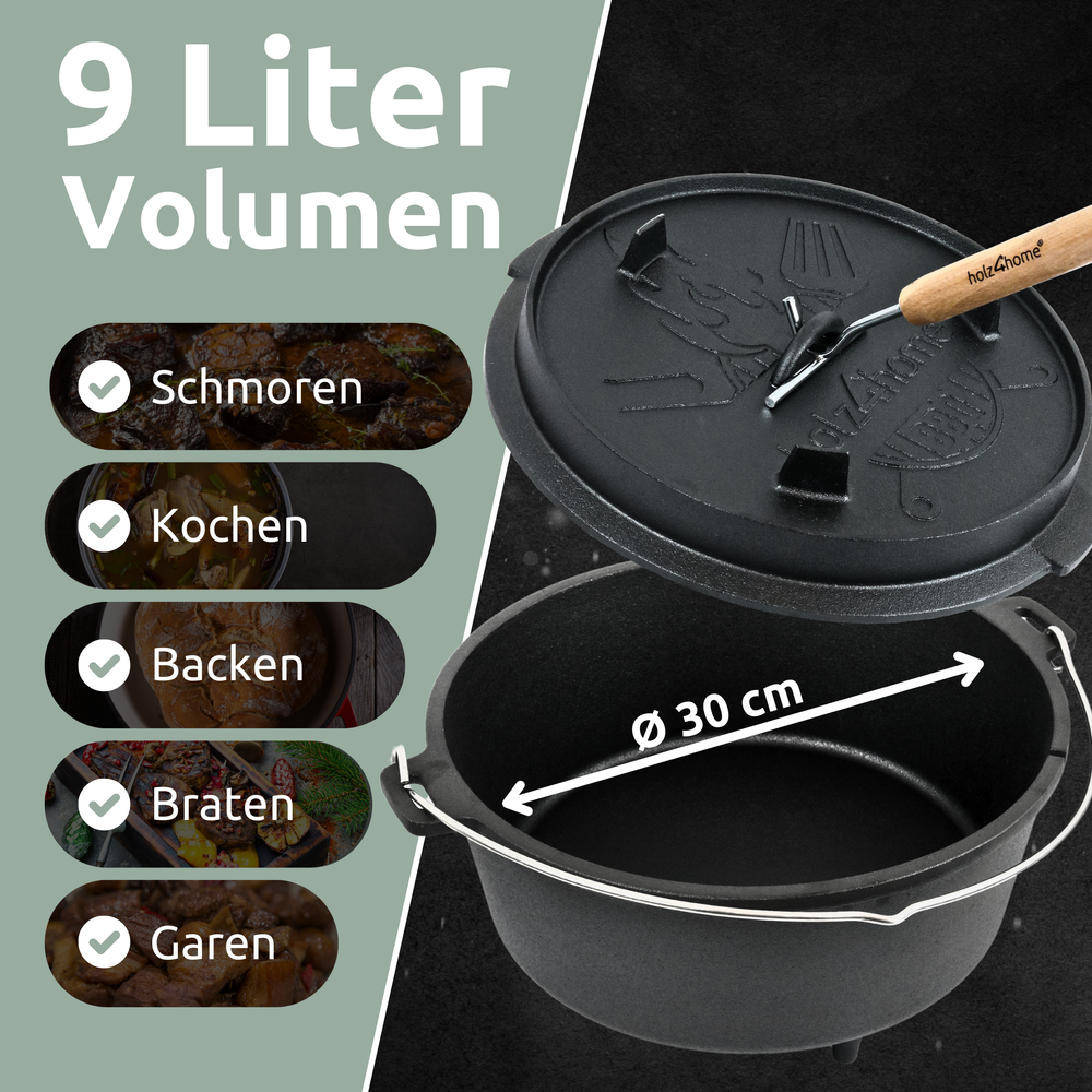 Dutch Oven I eingebrannter Feuertopf aus Gusseisen