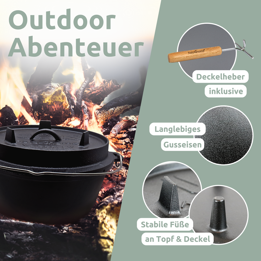 Dutch Oven I eingebrannter Feuertopf aus Gusseisen