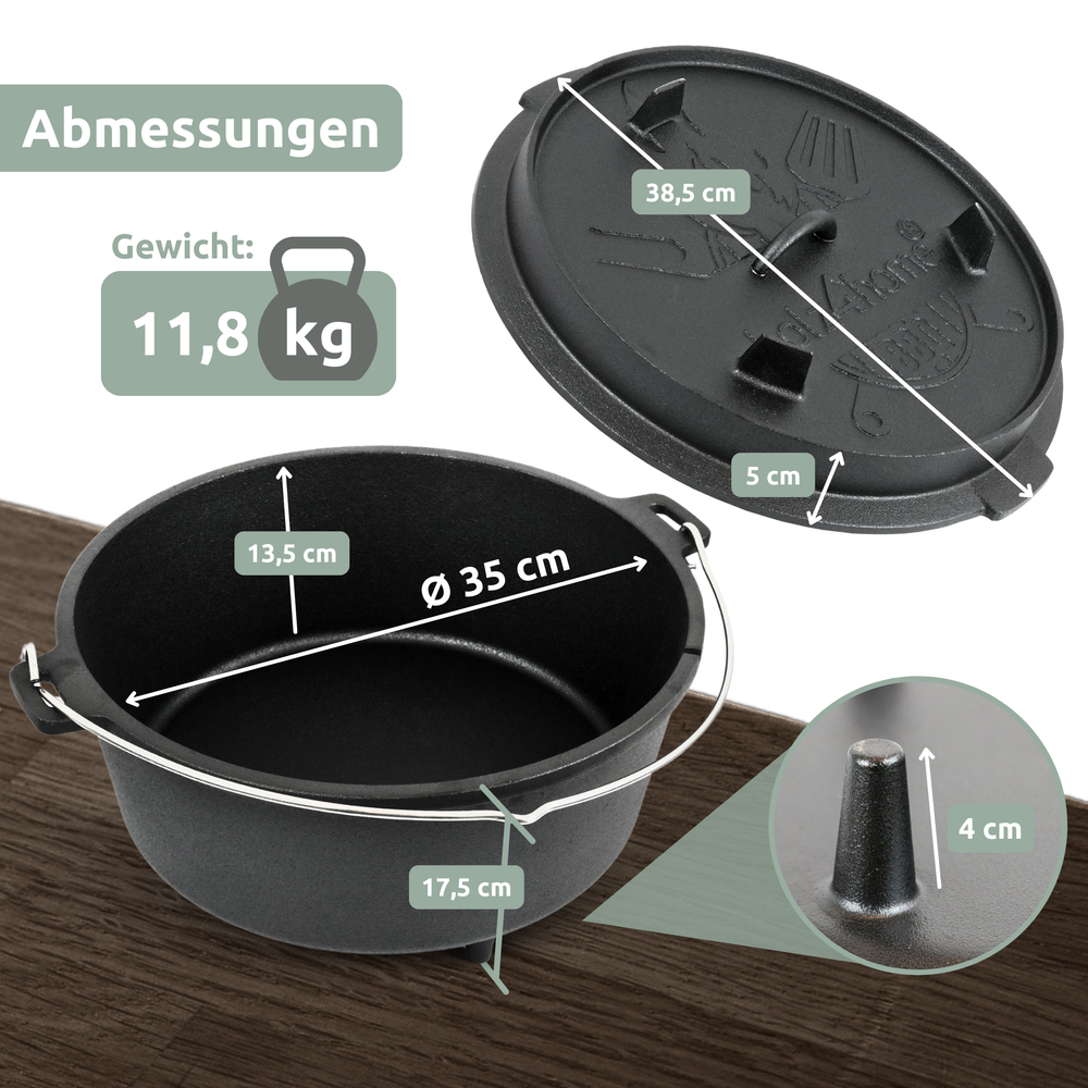 Dutch Oven I eingebrannter Feuertopf aus Gusseisen