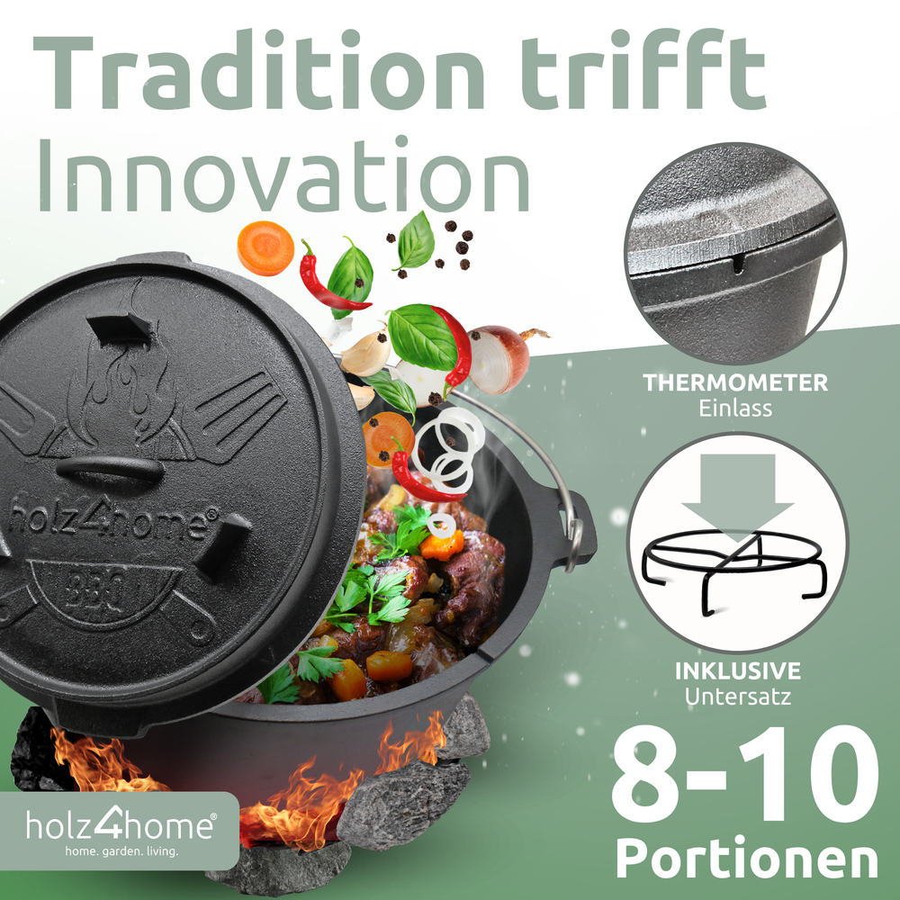 Dutch Oven I eingebrannter Feuertopf aus Gusseisen