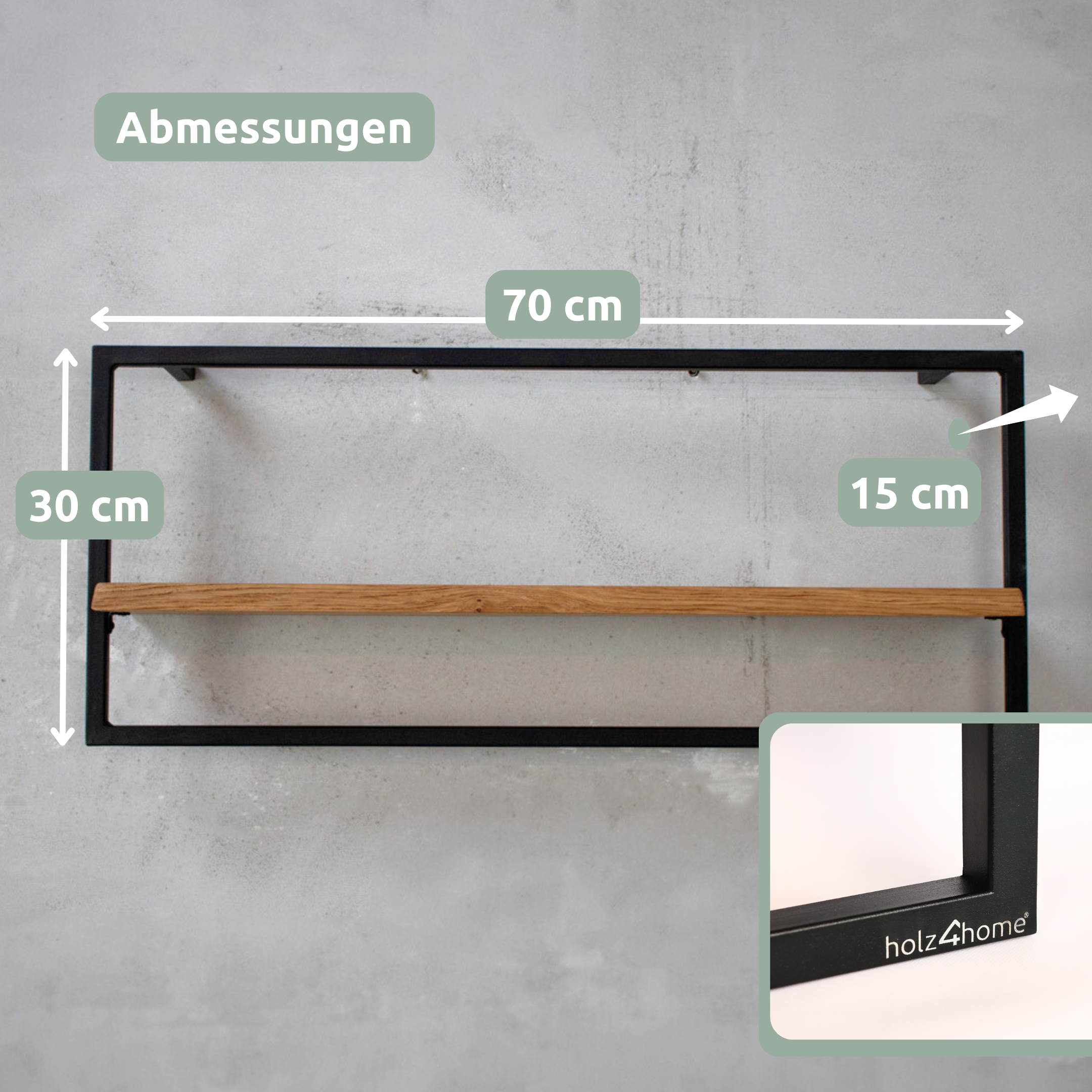 Wandregal long in schwarz gerahmt von holz4home®
