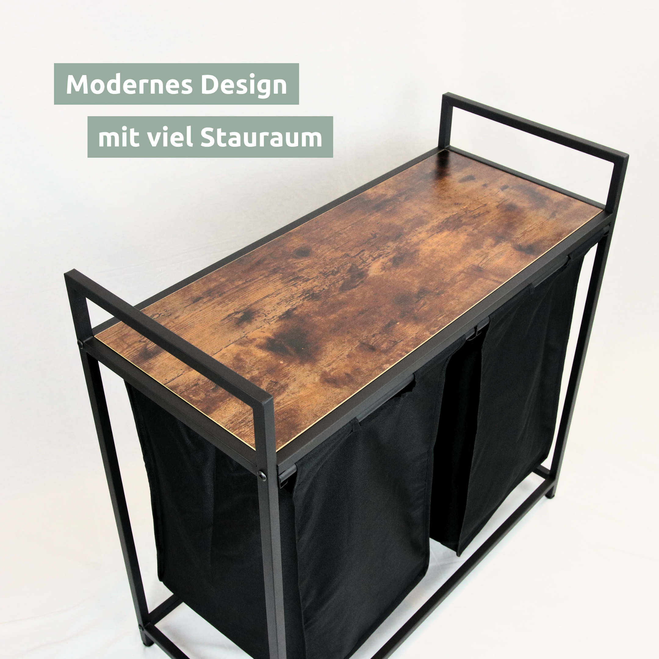 Wäschekorb 2 Fächer 92 Liter ausziehbar mit Aufbewahrungsbox