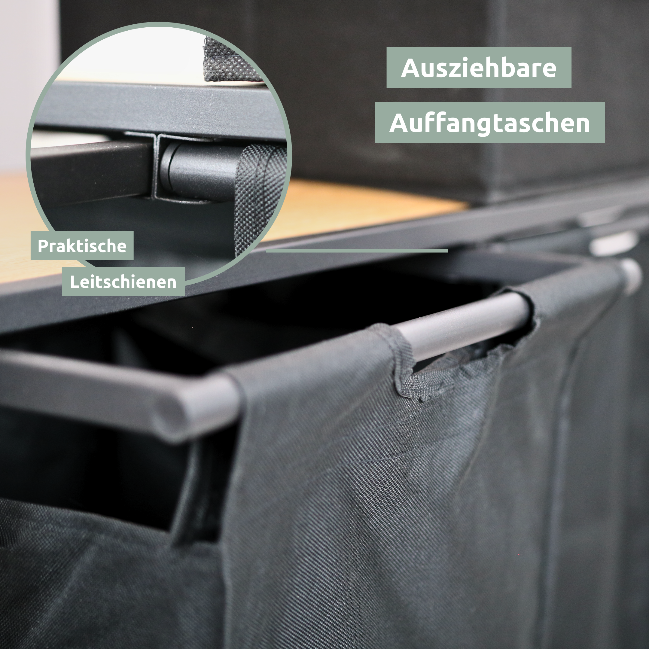 Wäschekorb 2 Fächer 92 Liter ausziehbar mit Aufbewahrungsbox