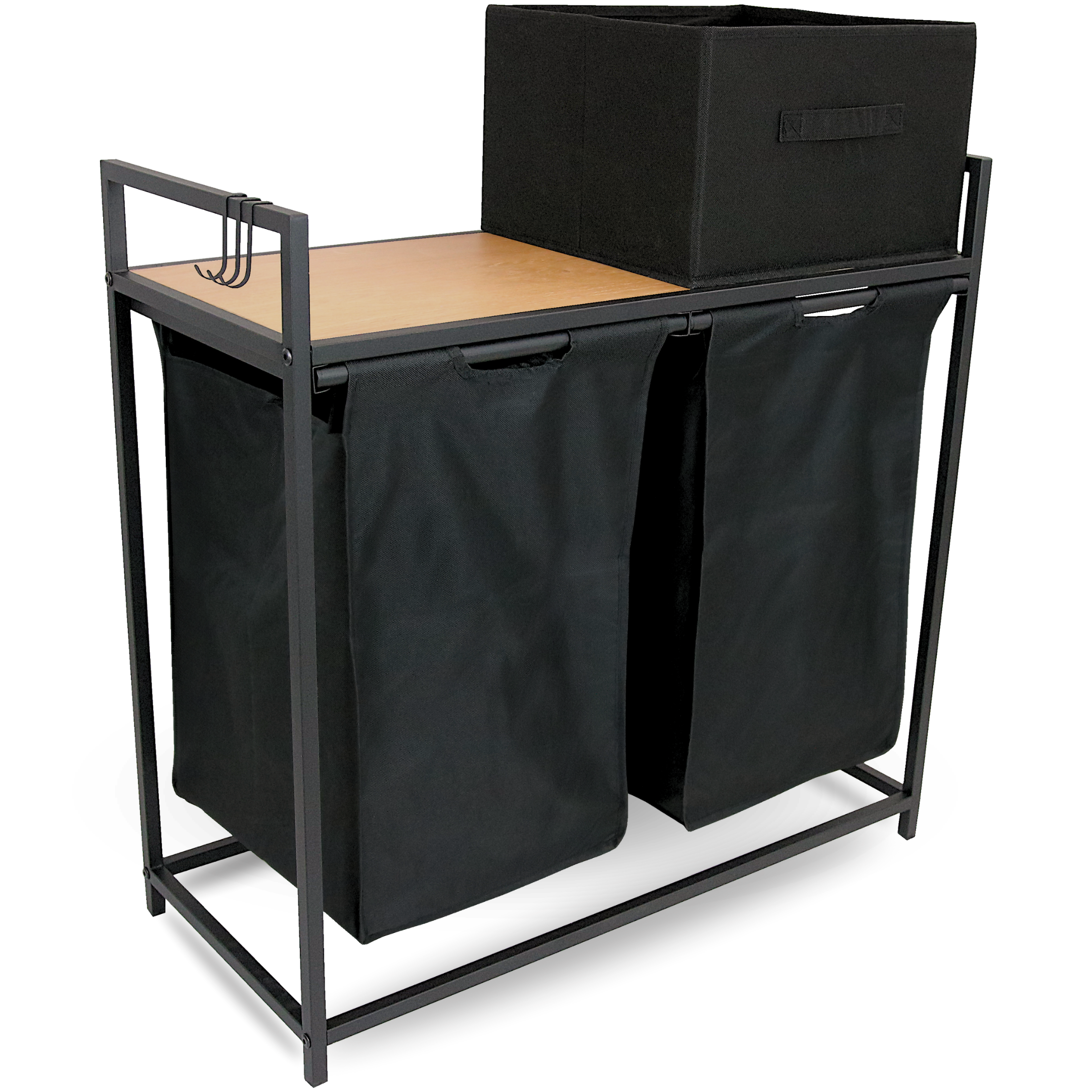 Wäschekorb 2 Fächer 92 Liter ausziehbar mit Aufbewahrungsbox