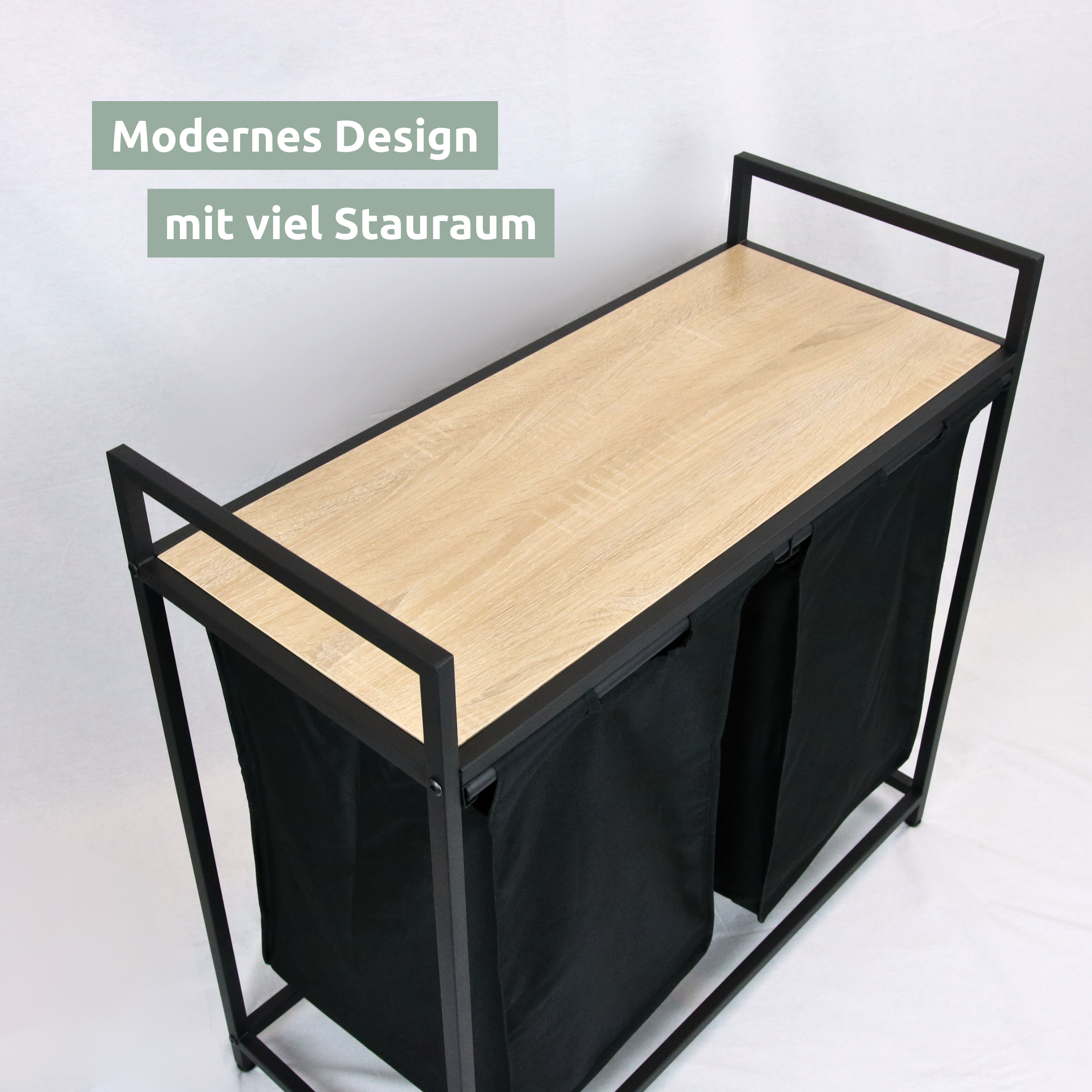 Wäschekorb 2 Fächer 92 Liter ausziehbar mit Aufbewahrungsbox