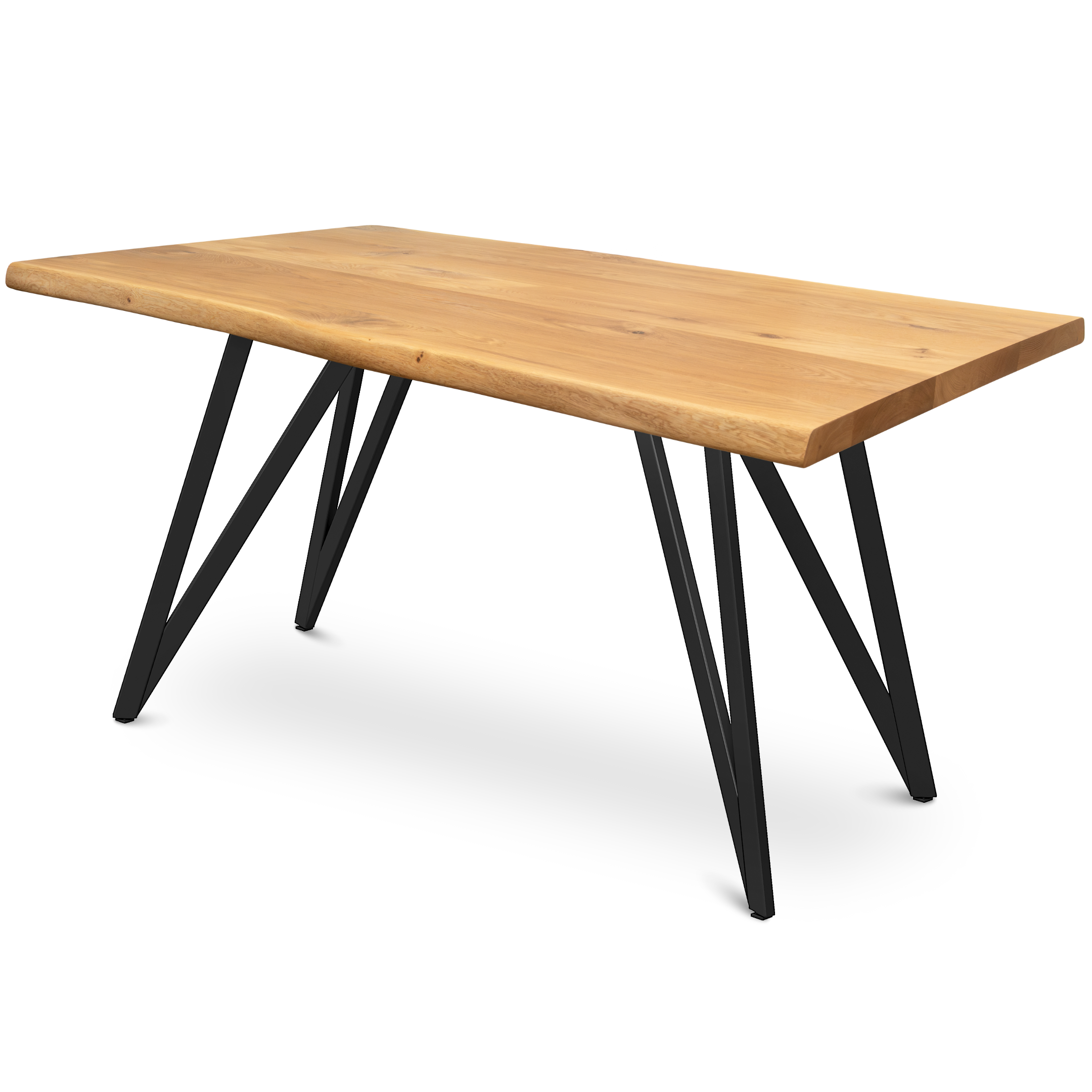 Kleiner Massivholztisch mit Baumkante 160cm x 80cm Dreieck Gestell