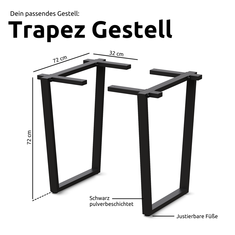 Kleiner Massivholztisch mit Baumkante 140cm x 80cm Trapez Gestell