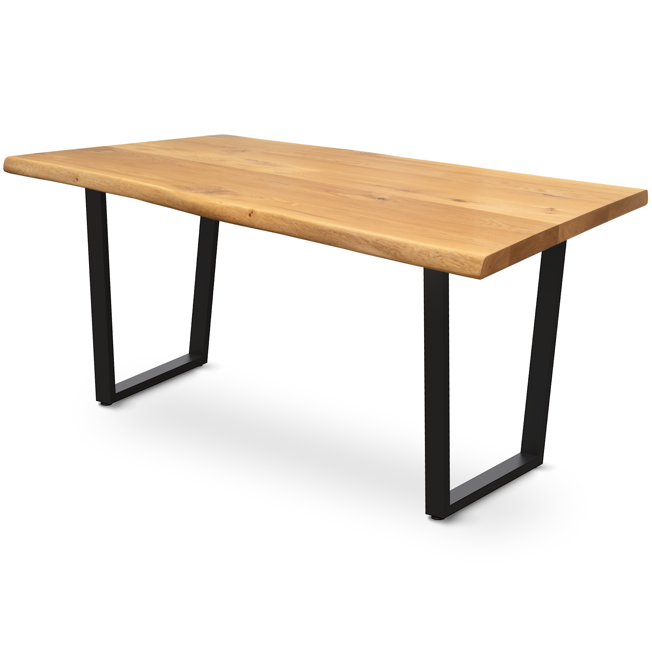 Kleiner Massivholztisch mit Baumkante 140cm x 80cm Trapez Gestell