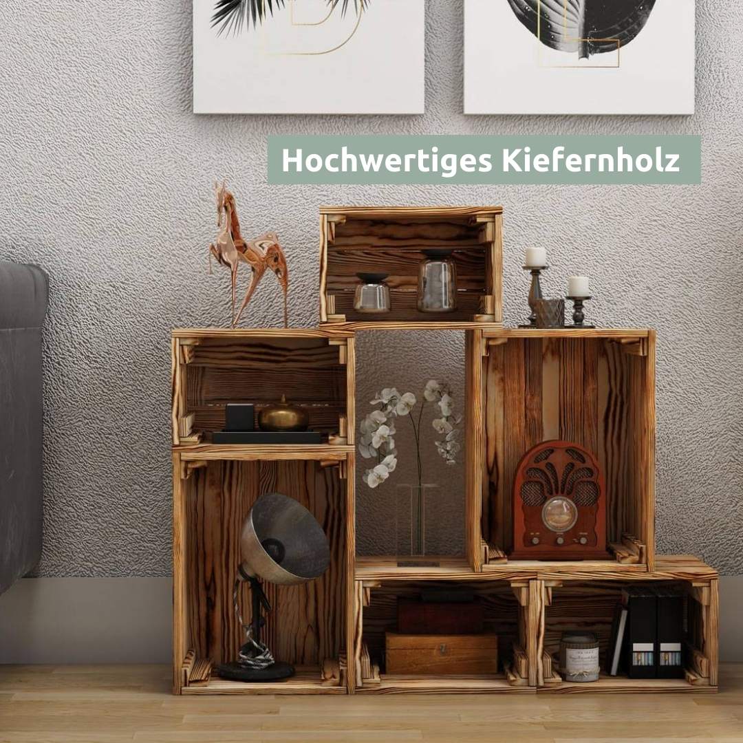 7 tlg. Set Holzkiste | Weinkiste zum Dekorieren