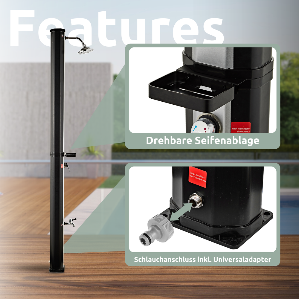 Outdoor Solardusche mit Wasserspeicher für Garten, Pool und Camping