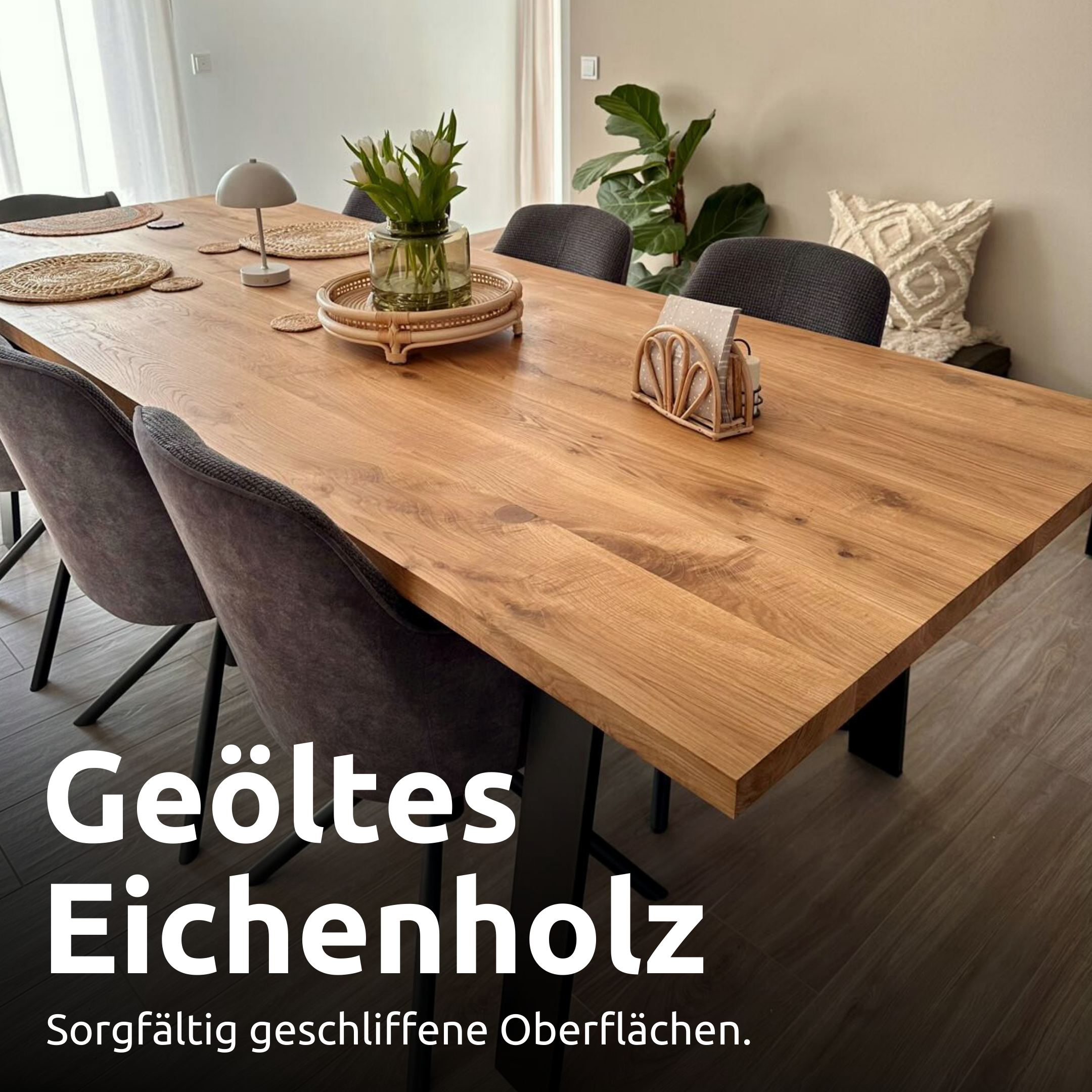 Kleiner Massivholztisch ohne Baumkante 140cm x 80cm Doppel-Dreieck Gestell