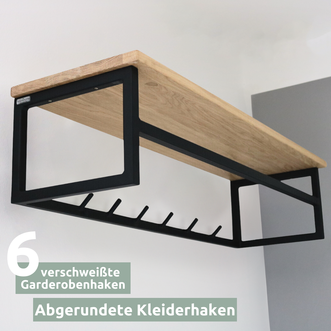 Wandgarderobe mit Ablage aus Eiche und Metall - Kleidergarderobe Flur