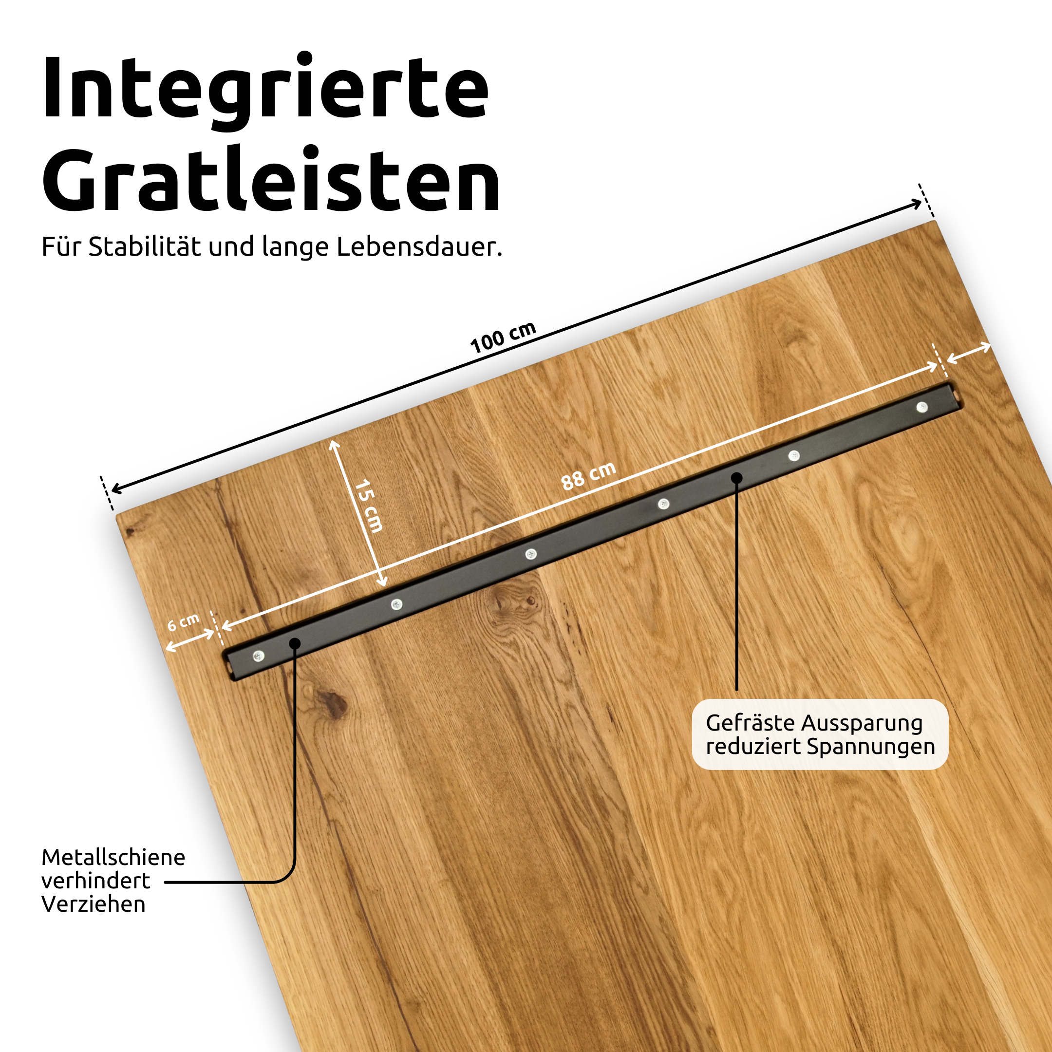 Tischplatte 220cm x 100cm mit Baumkante aus massiver Eiche