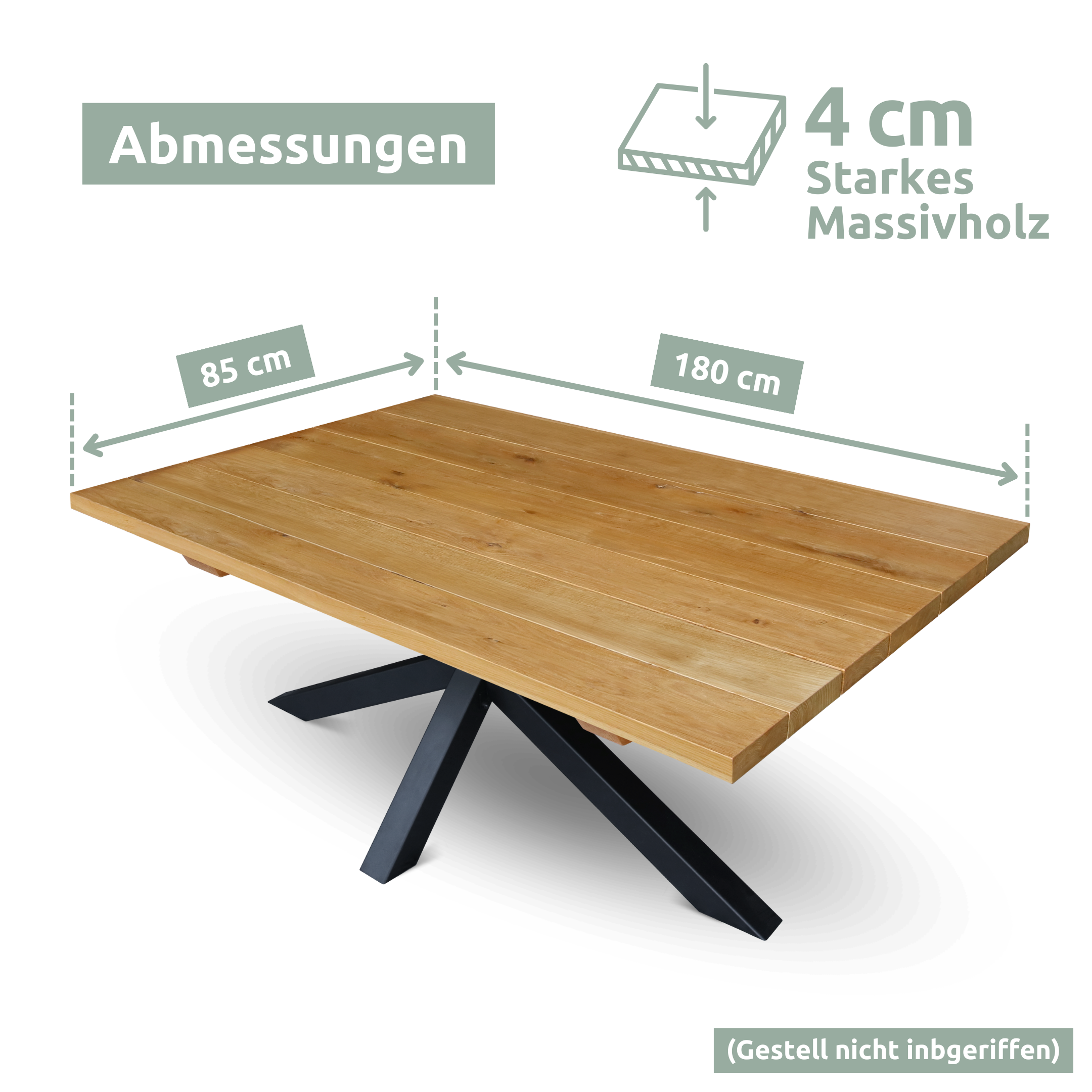 Tischplatte aus Eiche I Ideal für Terrasse, Wintergarten, Aussenbereich  I 40mm Stabil I ohne Baumkante