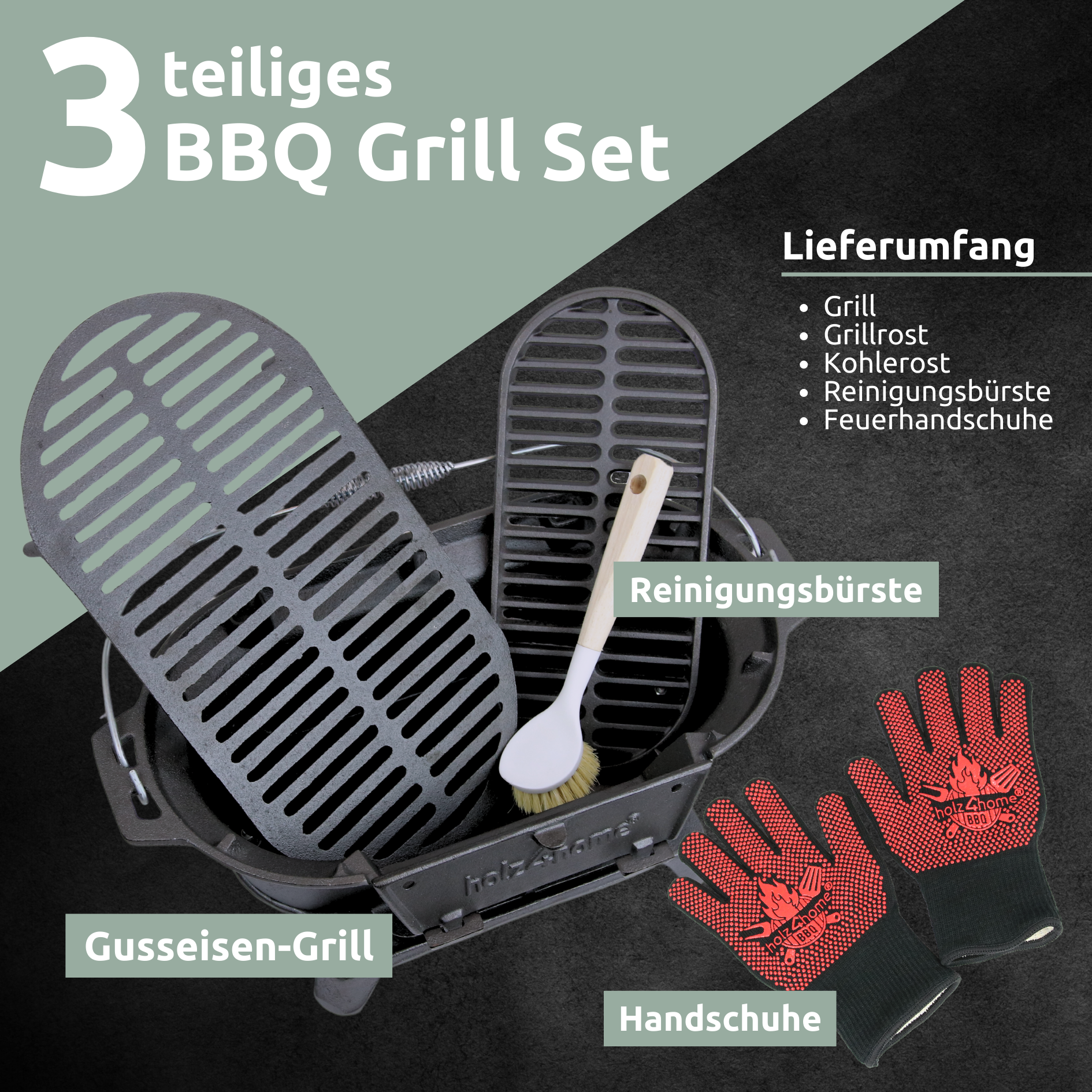 XXL Gusseisen Holzkohle Grill mit Grillrost | Camping Grill, Hibachi Style