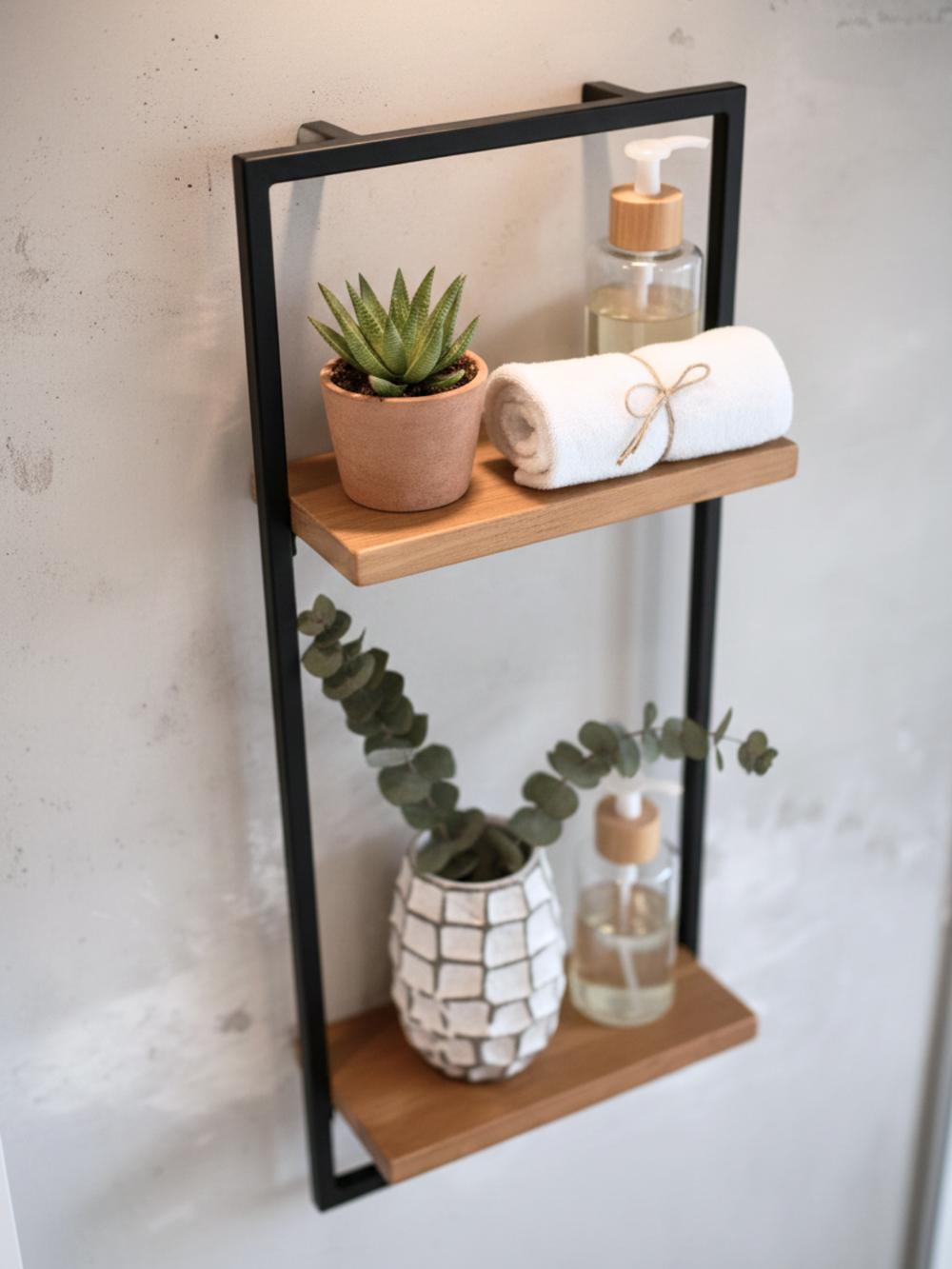 Wandregal High Eiche Natur - Schwarz gerahmt