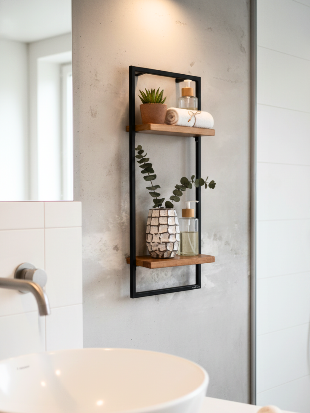 Wandregal High Eiche Natur - Schwarz gerahmt