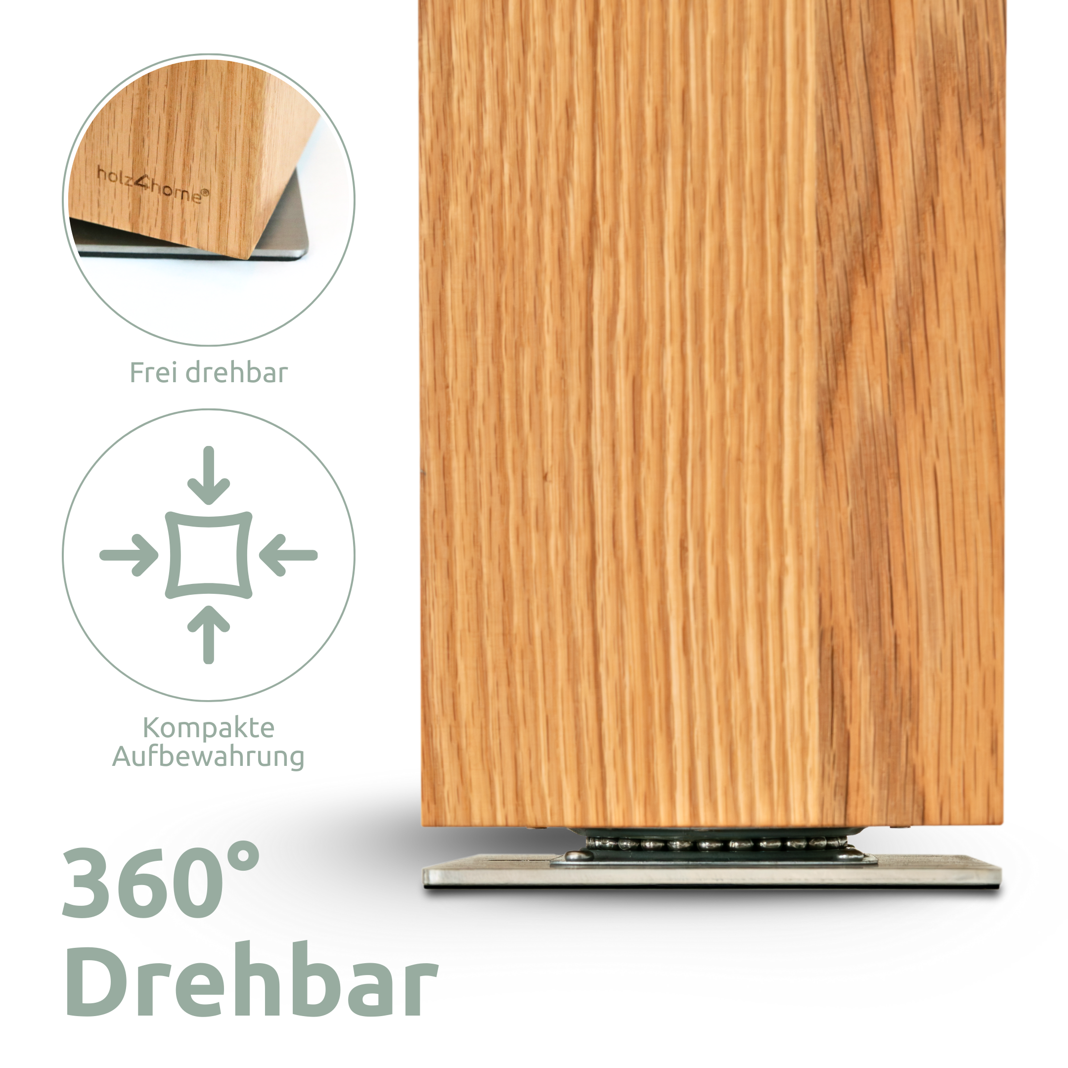 Magnetischer Messerblock 360° drehbar aus Eichenholz