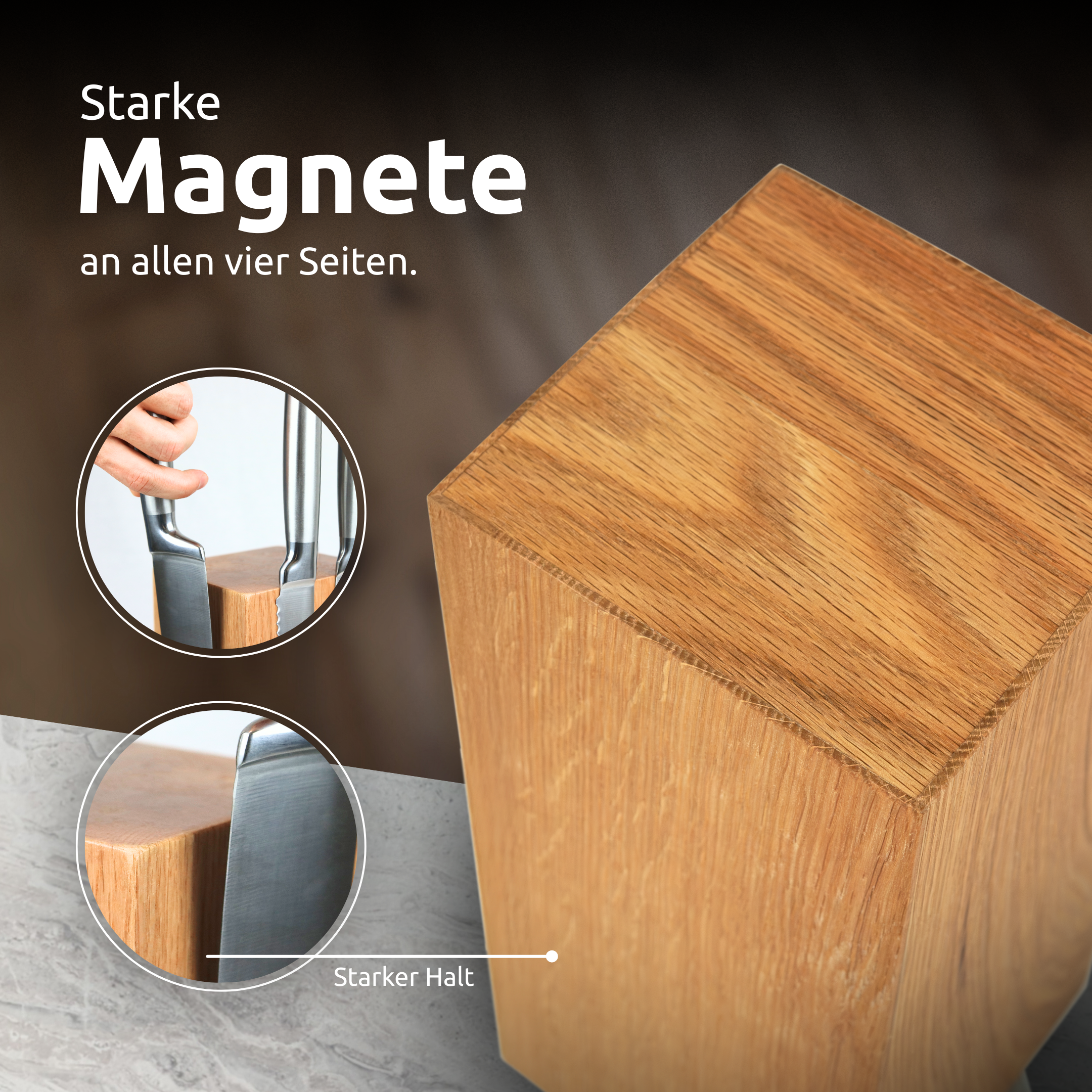 Magnetischer Messerblock 360° drehbar aus Eichenholz