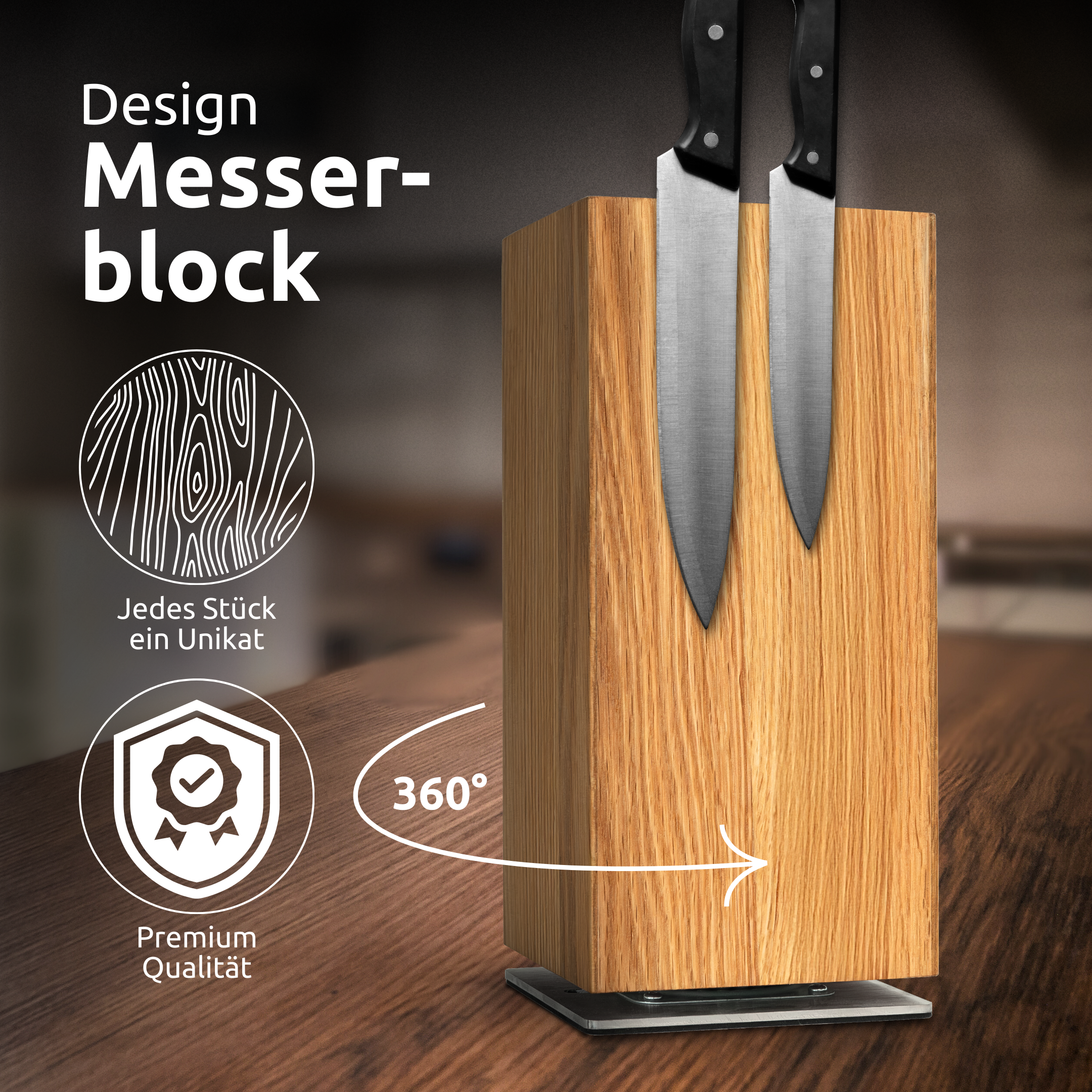 Magnetischer Messerblock 360° drehbar aus Eichenholz