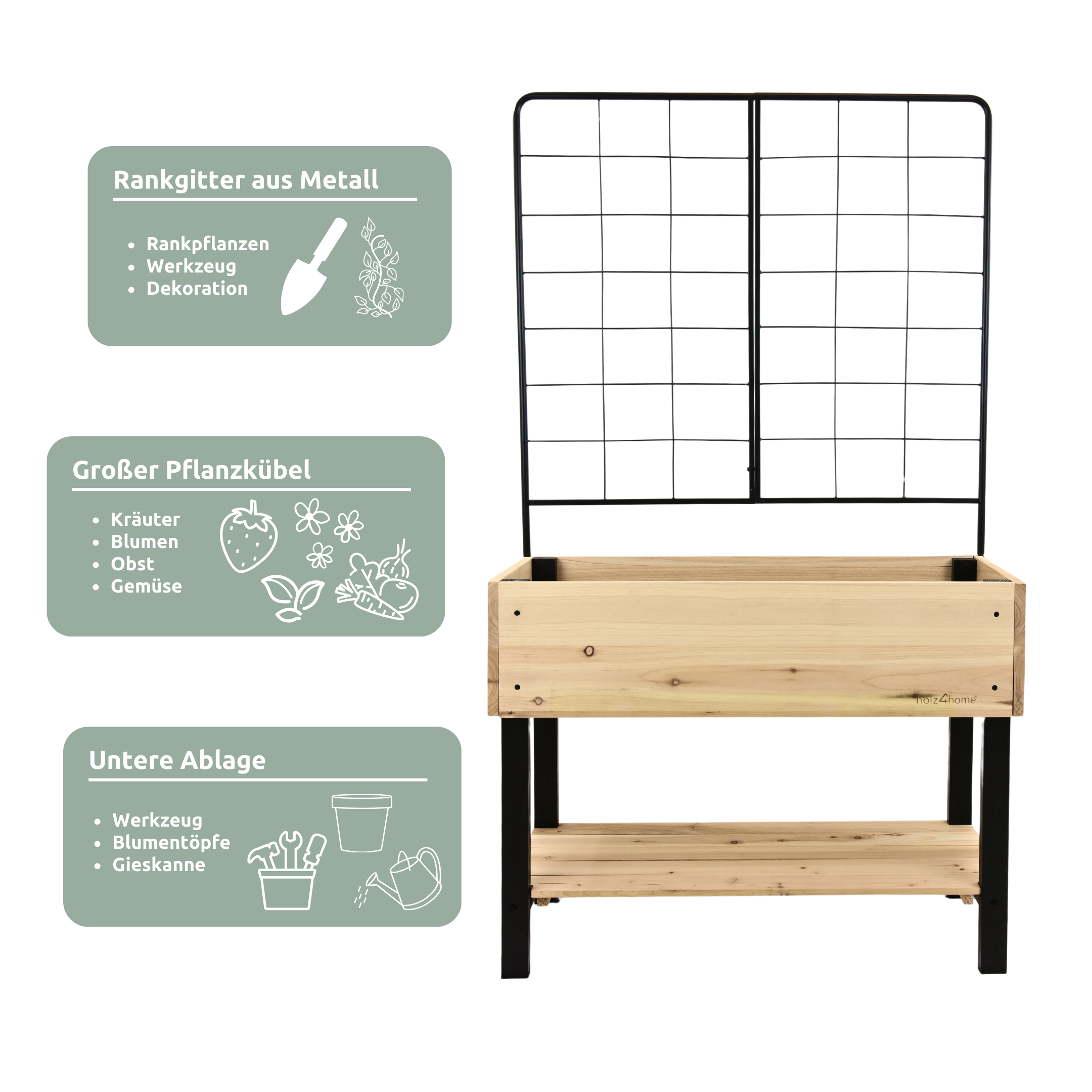 MAT EXPERT Hochbeet Mit Rankgitter Aus Tannenholz – 2-stöckig, 109 X 62 Cm, Mit Drainage & Stabilen Beinen, Für Terrasse & Garten