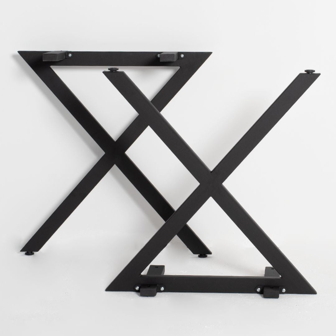 X-Struktur Tischgestell mit Querbalken Metall schwarz – 1 Paar (2 Stüc