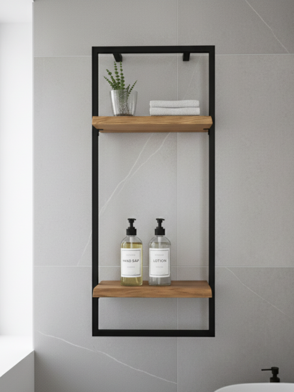 Wandregal High Eiche Natur - Schwarz gerahmt