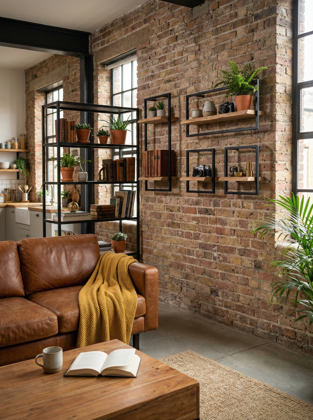 Wandregal High Eiche Natur - Schwarz gerahmt