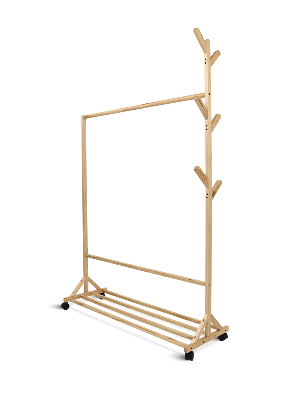 Garderobenständer rollbar aus Kiefernholz