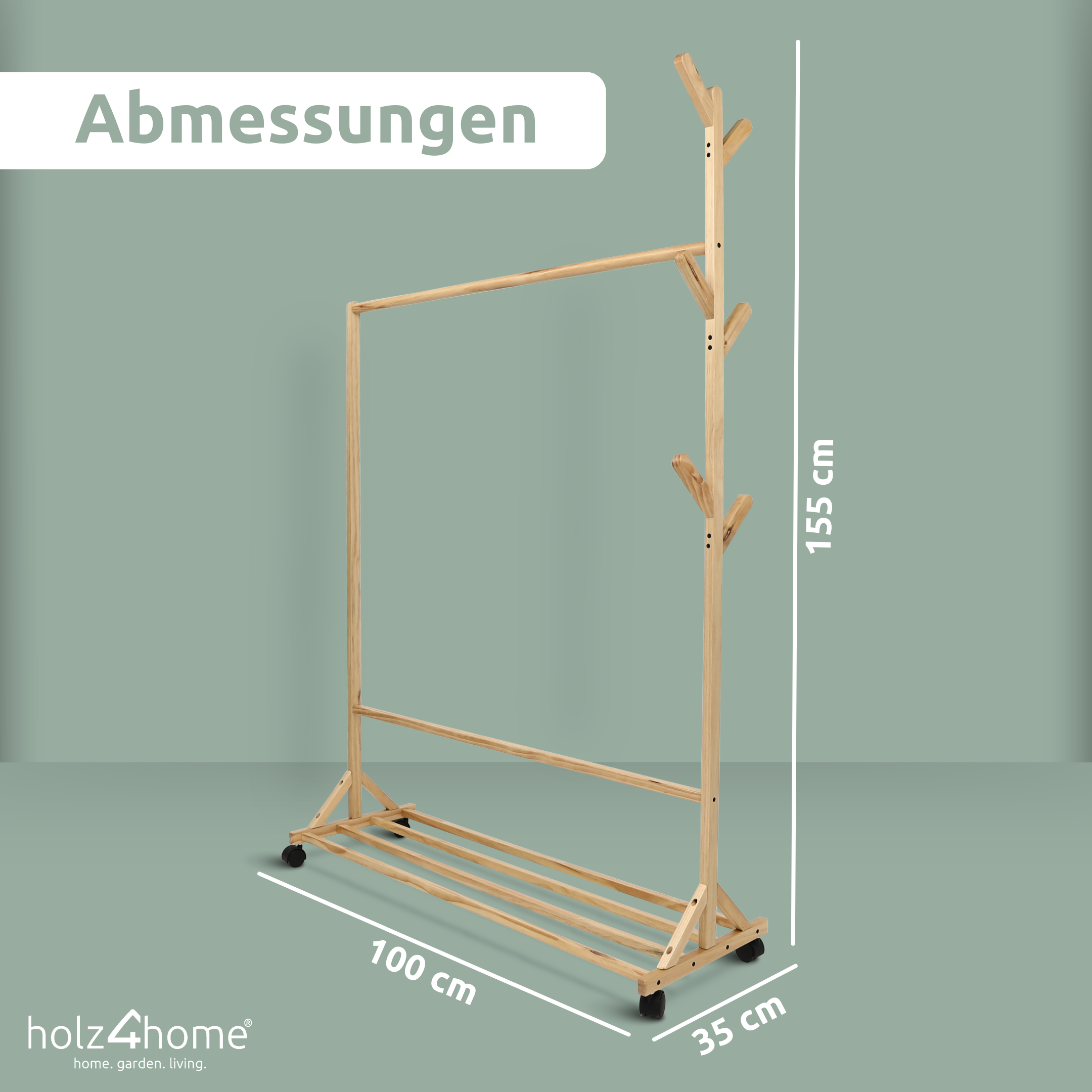 Garderobenständer aus Kiefernholz mit Kleiderstange