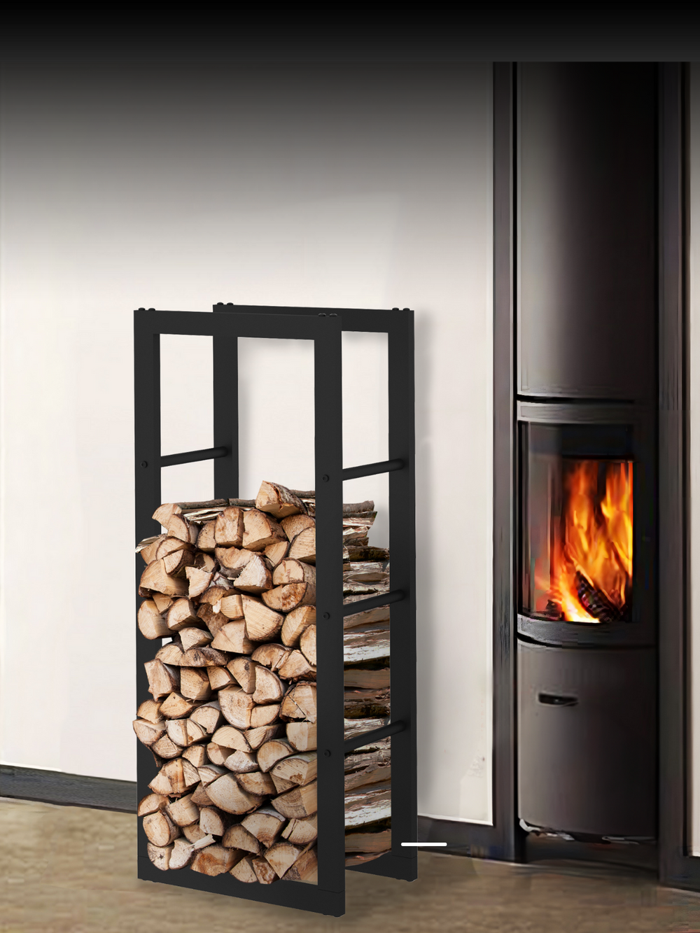 Kaminholzregal aus Metall Schwarz
