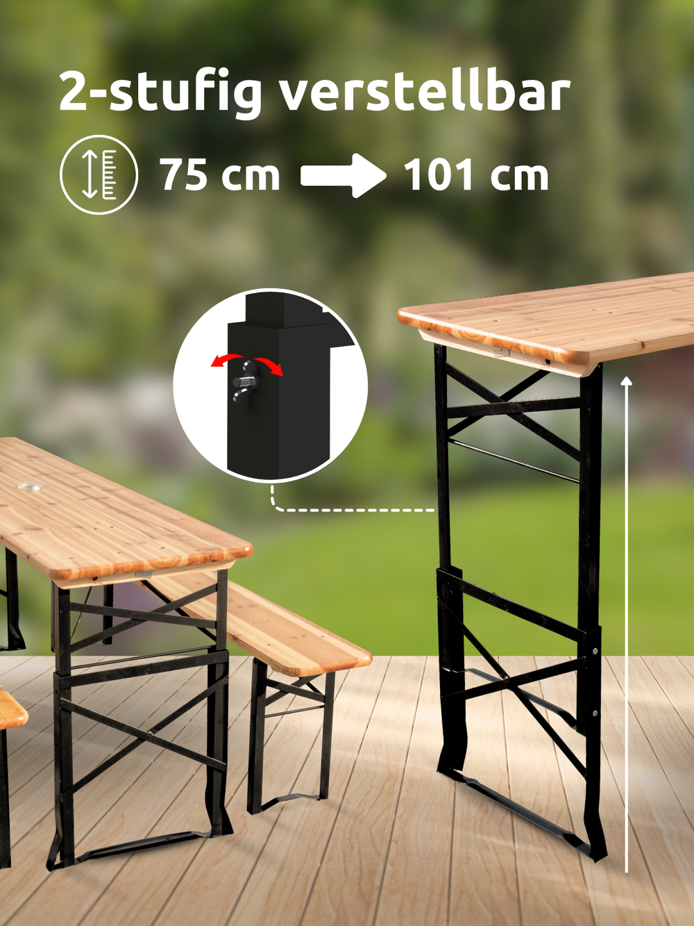 Bierzeltgarnitur Höhenverstellbar - mehrteilig & klappbar