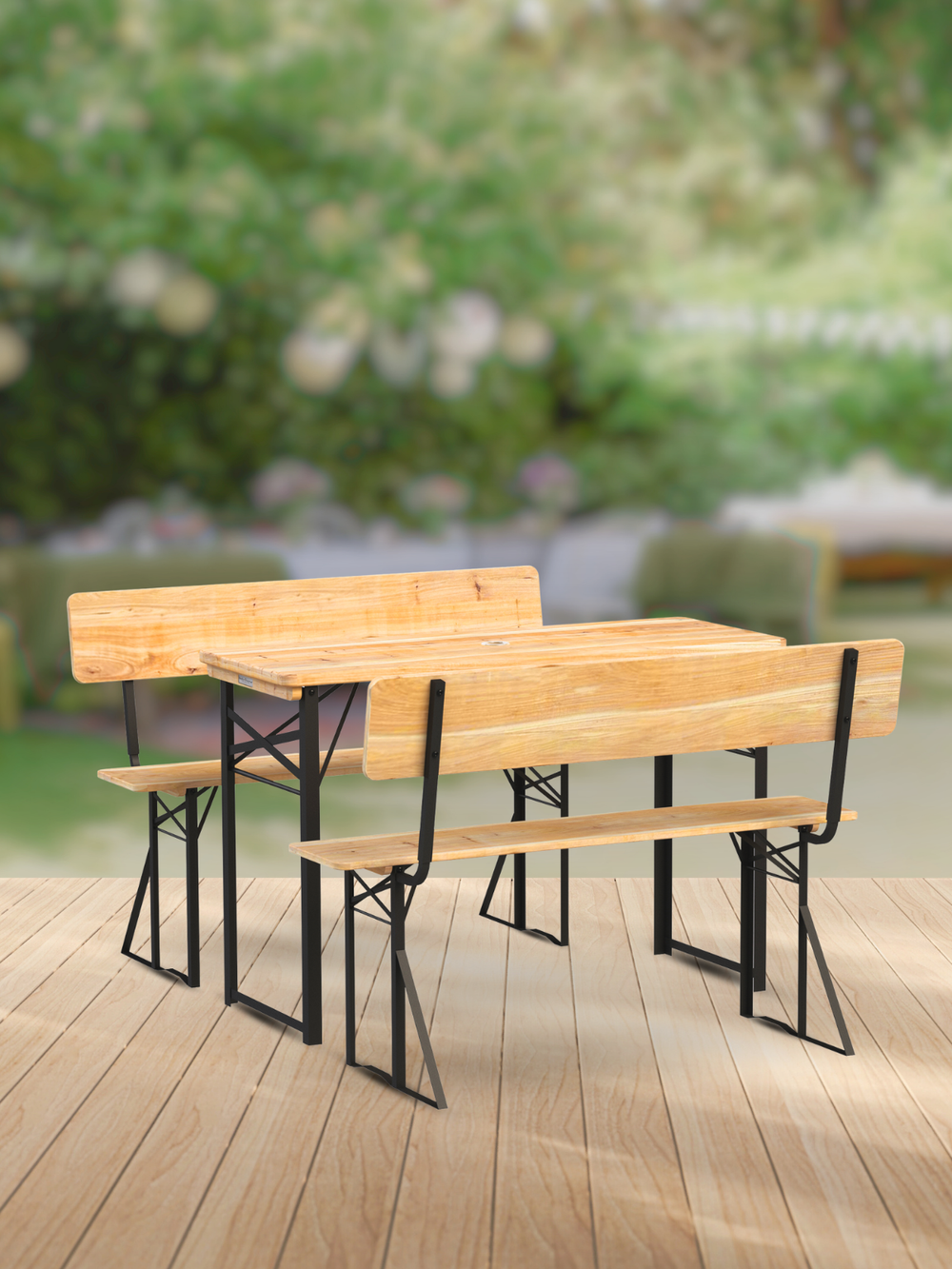 Bierzeltgarnitur mit Lehne - mehrteilig & klappbar