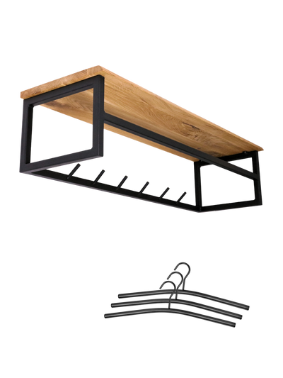 Wandgarderobe mit Ablage aus Eiche und Metall - mit Baumkante