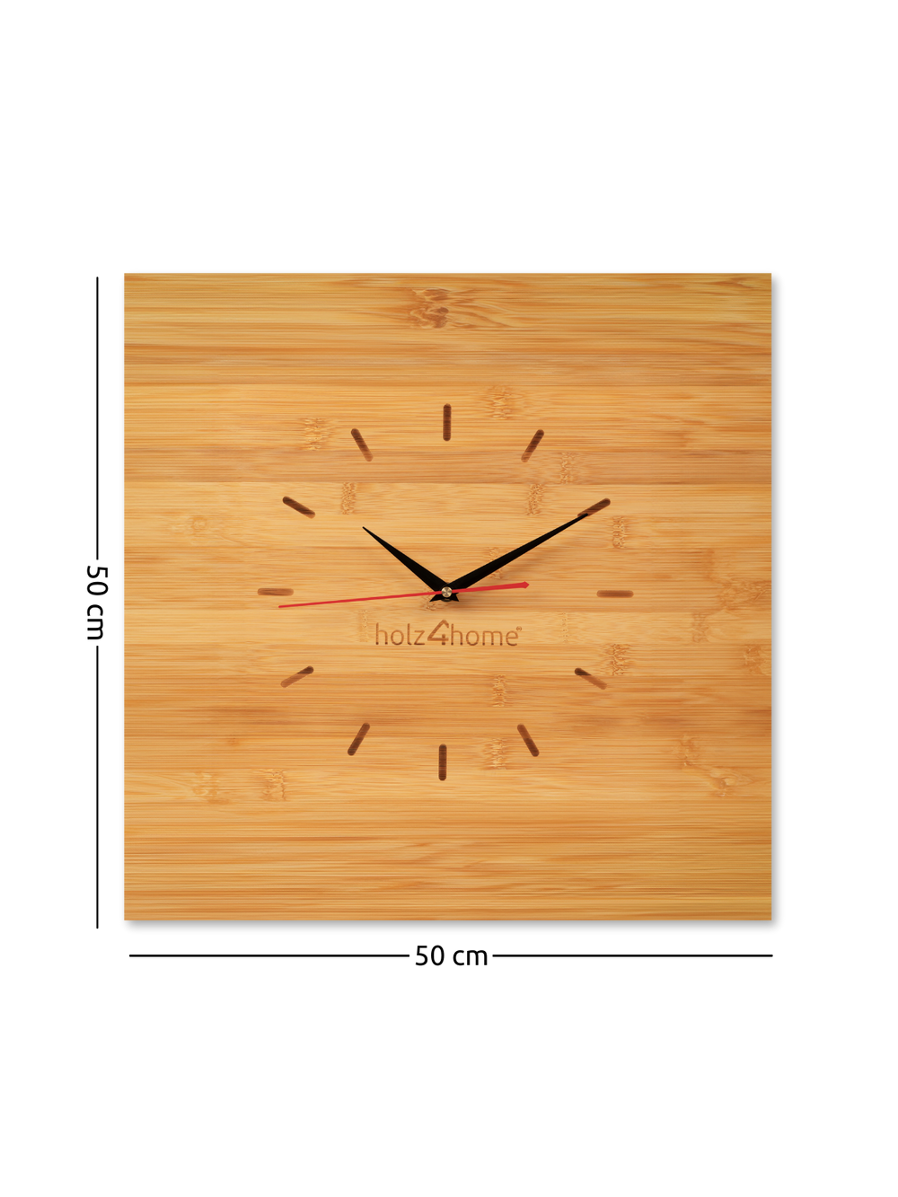 Wanduhr aus Bambus Quadratisch 50cm